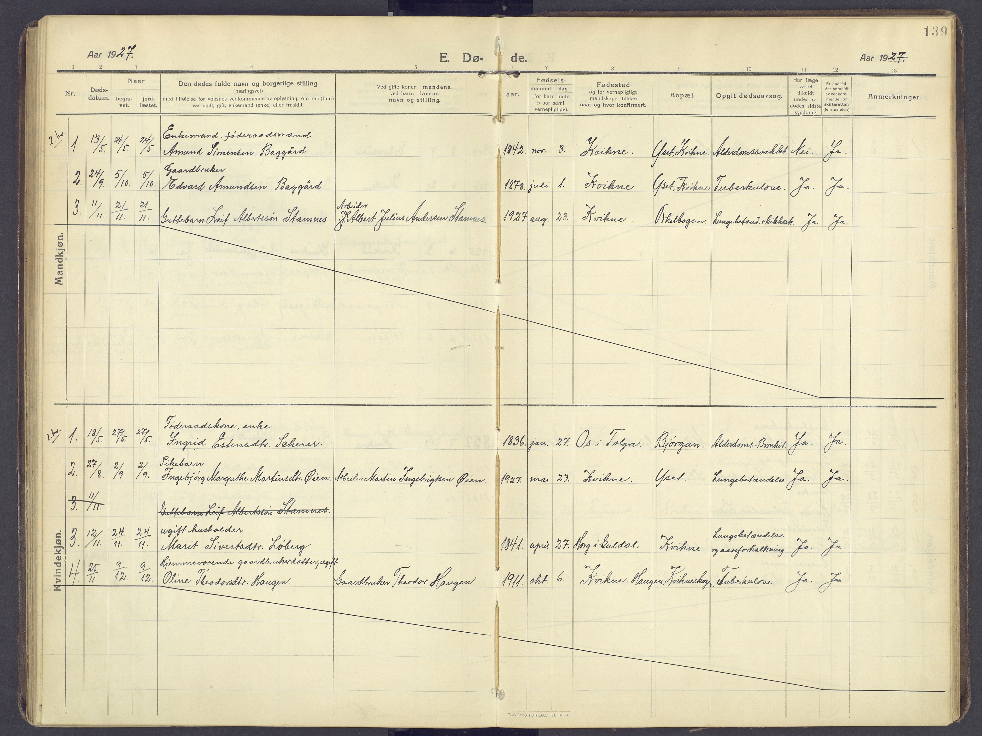 Kvikne prestekontor, AV/SAH-PREST-064/H/Ha/Haa/L0009: Parish register (official) no. 9, 1911-1942, p. 139