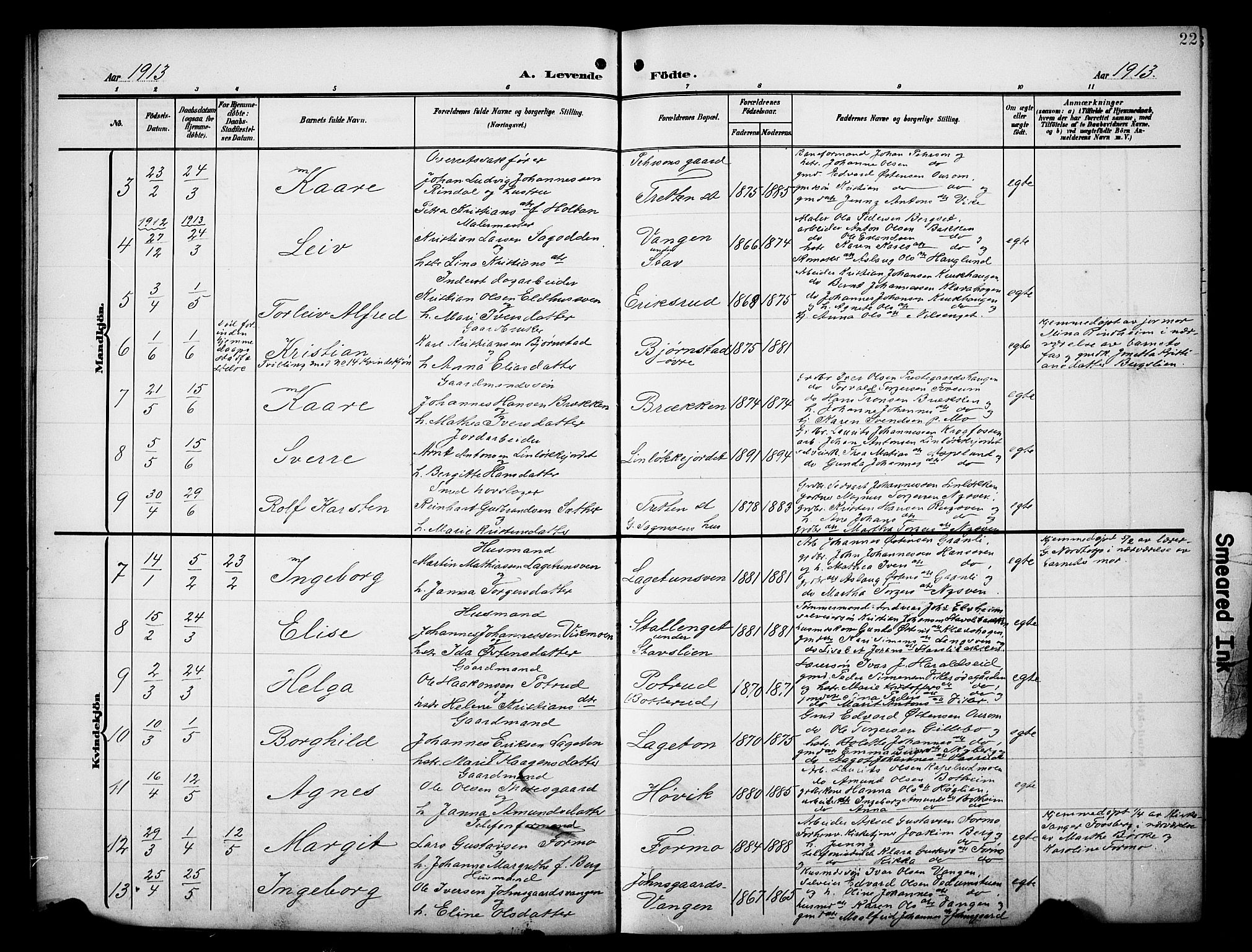 Øyer prestekontor, AV/SAH-PREST-084/H/Ha/Hab/L0006: Parish register (copy) no. 6, 1906-1929, p. 22