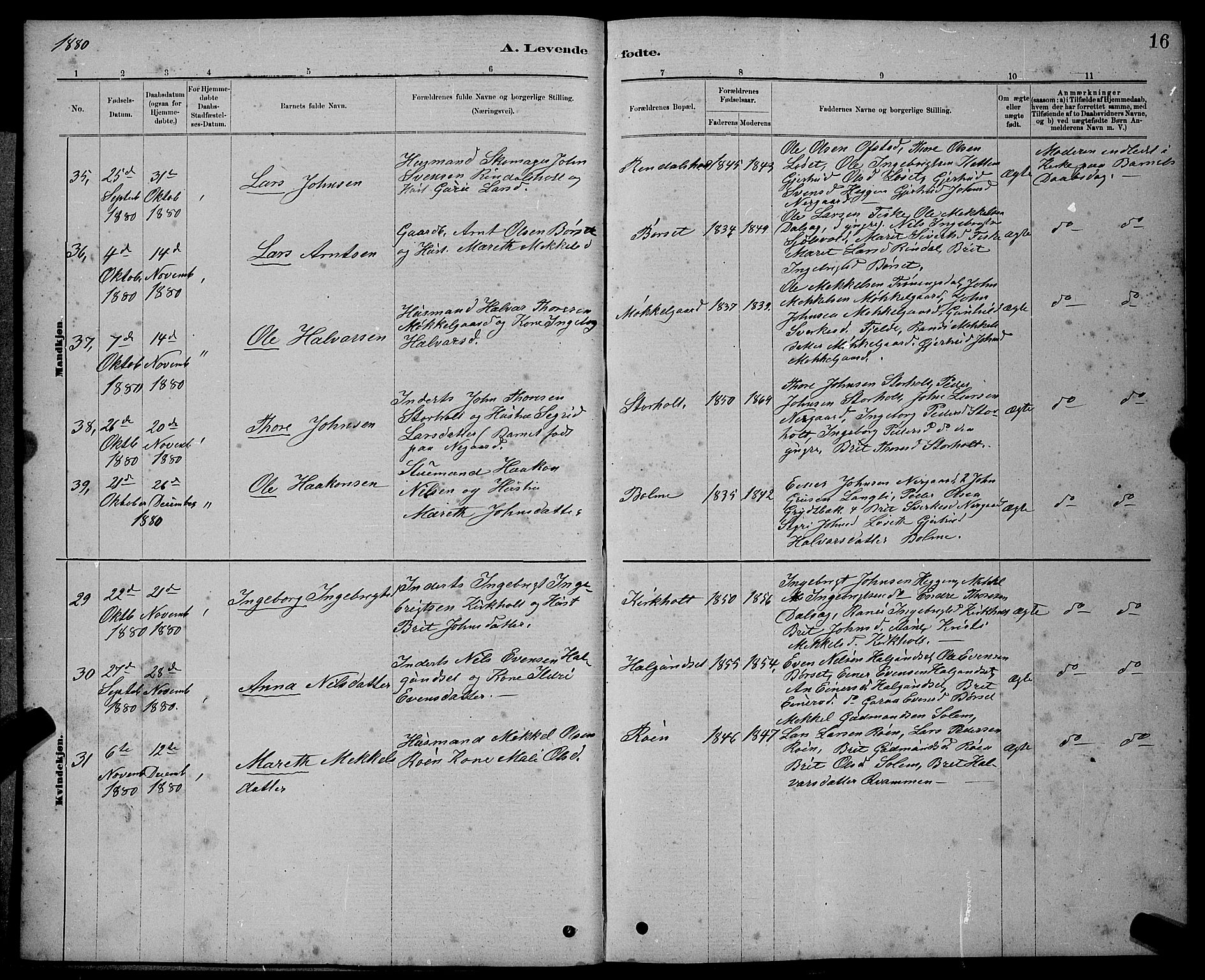 Ministerialprotokoller, klokkerbøker og fødselsregistre - Møre og Romsdal, AV/SAT-A-1454/598/L1077: Parish register (copy) no. 598C02, 1879-1891, p. 16