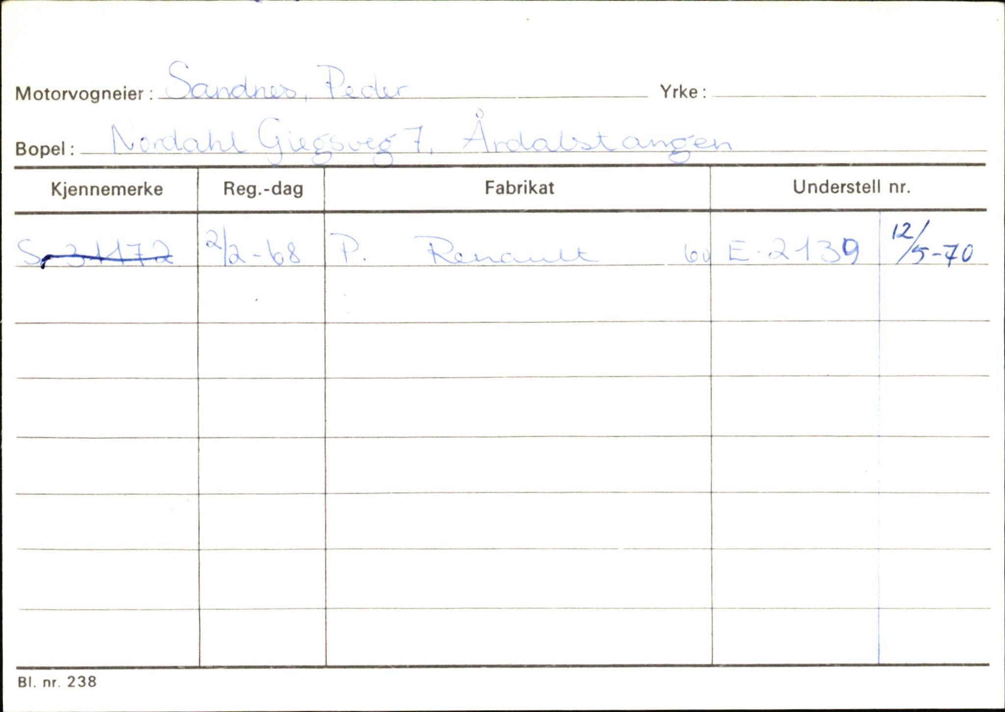 Statens vegvesen, Sogn og Fjordane vegkontor, AV/SAB-A-5301/4/F/L0146: Registerkort Årdal R-Å samt diverse kort, 1945-1975, p. 212