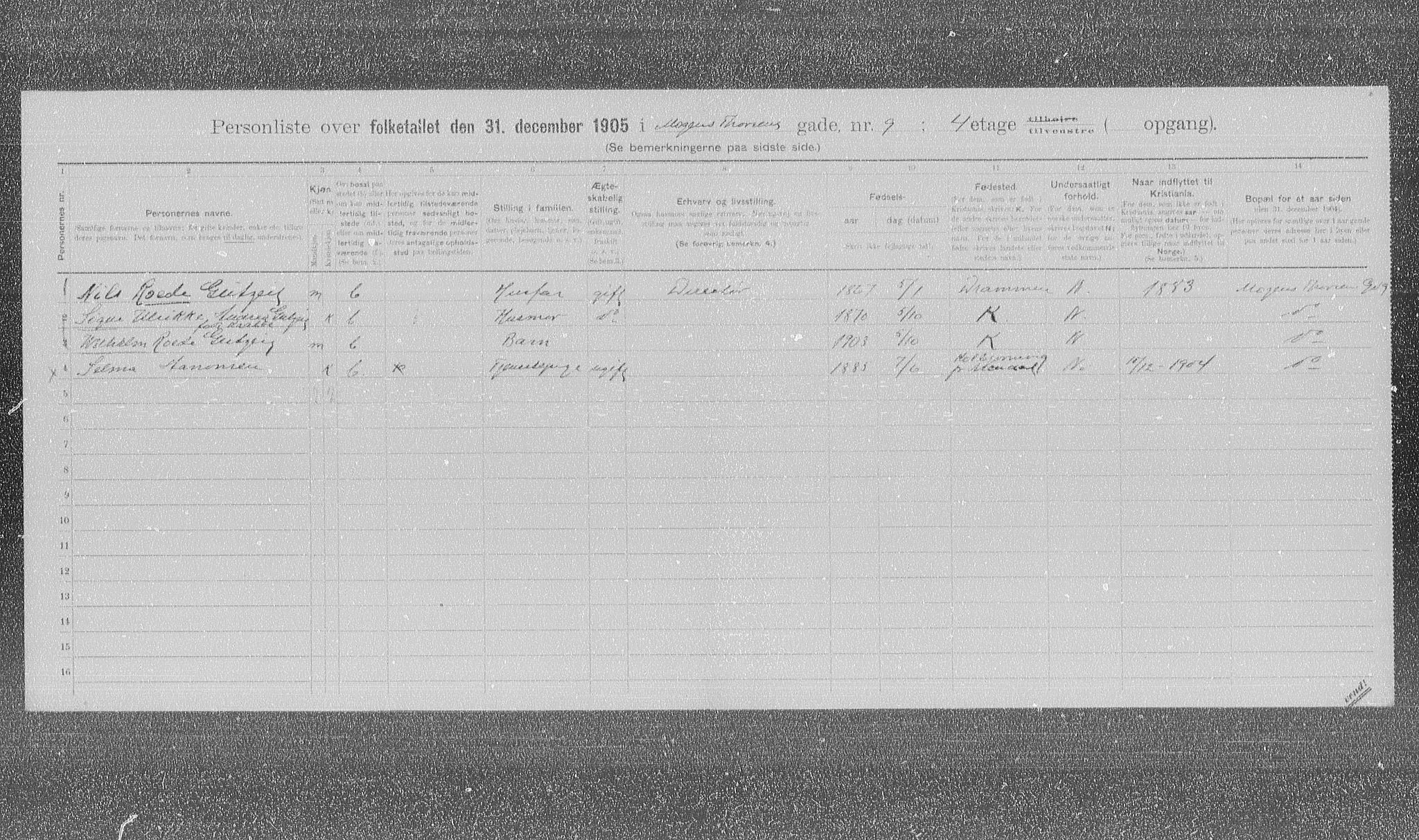 OBA, Municipal Census 1905 for Kristiania, 1905, p. 34482