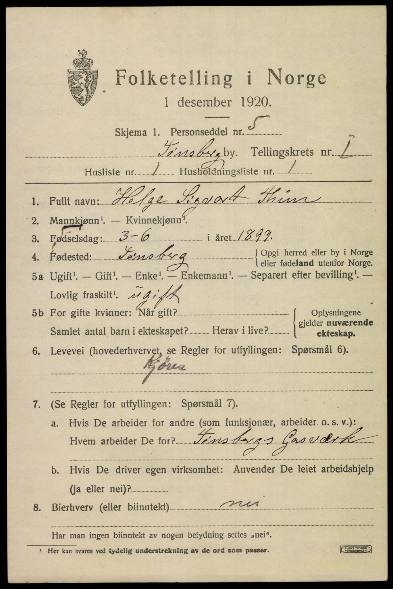 SAKO, 1920 census for Tønsberg, 1920, p. 8745