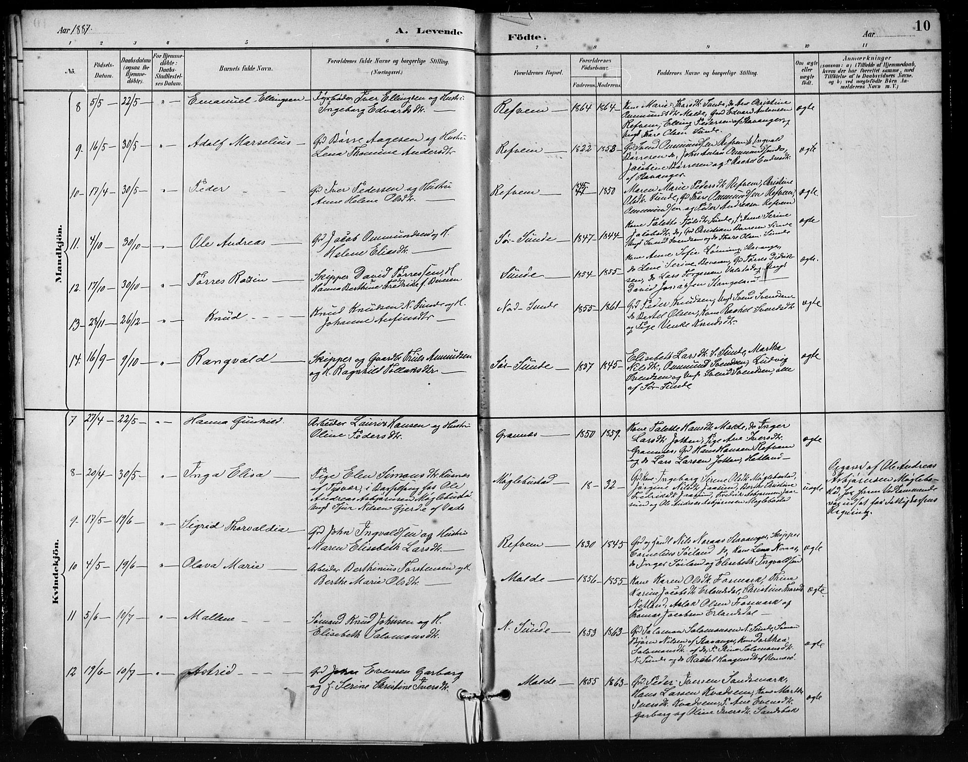 Håland sokneprestkontor, AV/SAST-A-101802/001/30BA/L0011: Parish register (official) no. A 10, 1883-1900, p. 10