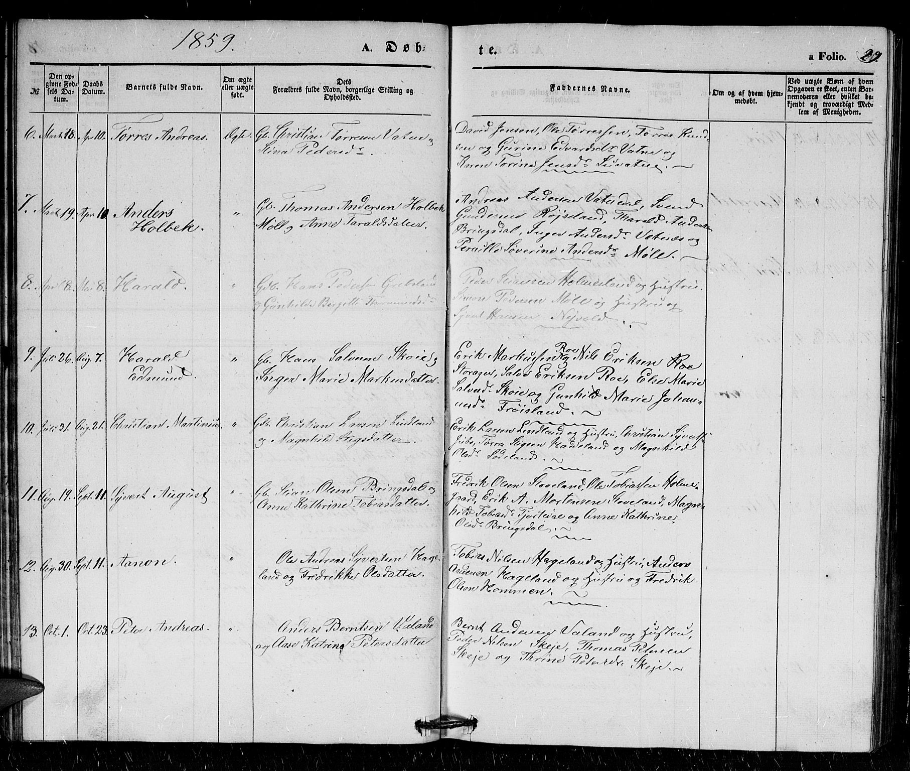 Holum sokneprestkontor, AV/SAK-1111-0022/F/Fb/Fba/L0003: Parish register (copy) no. B 3, 1850-1866, p. 29