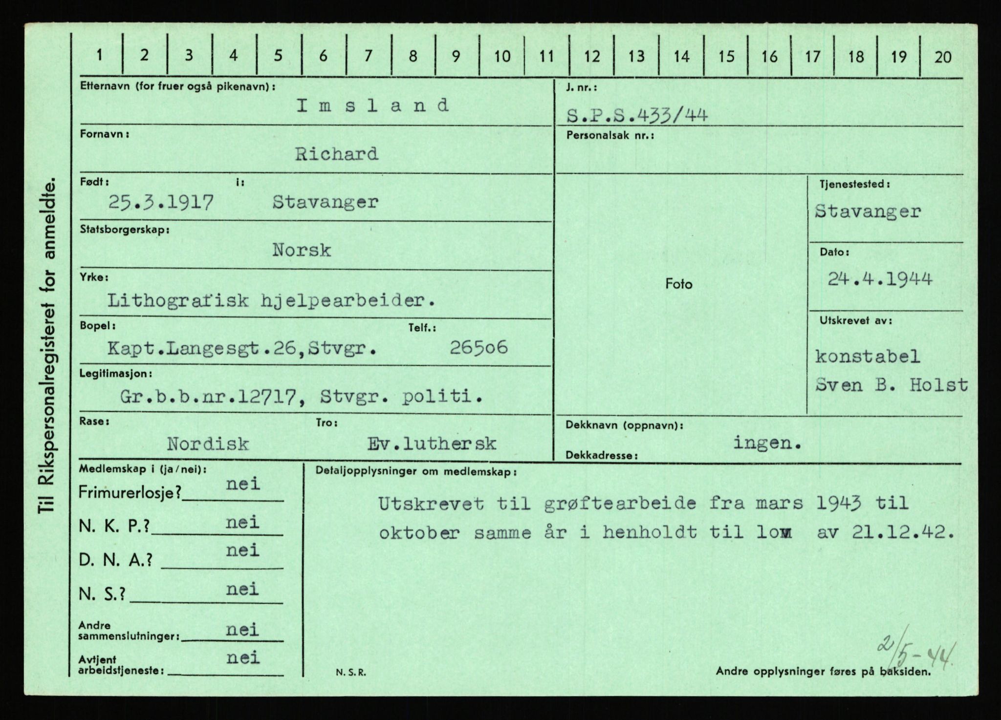 Statspolitiet - Hovedkontoret / Osloavdelingen, AV/RA-S-1329/C/Ca/L0007: Hol - Joelsen, 1943-1945, p. 2254