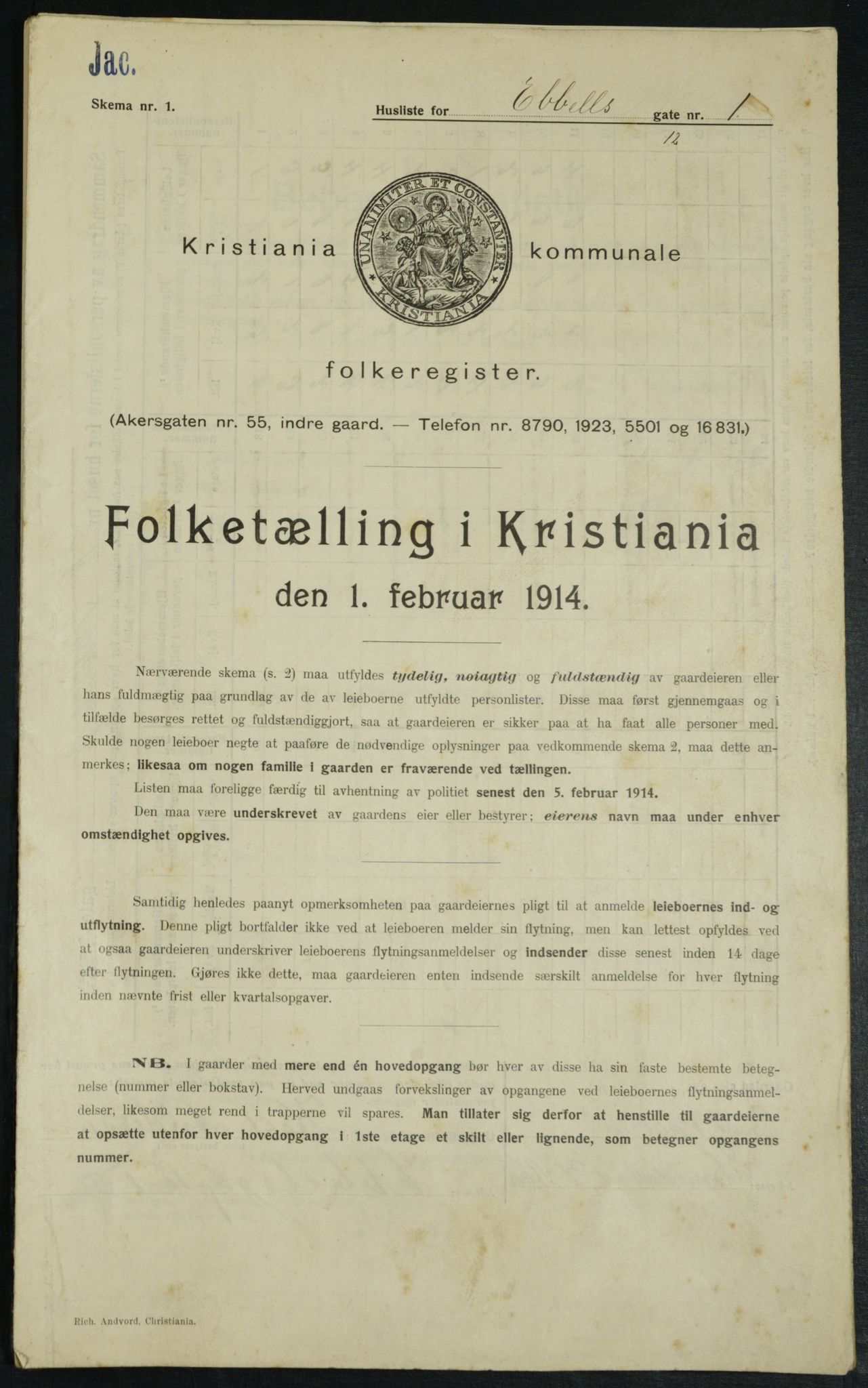 OBA, Municipal Census 1914 for Kristiania, 1914, p. 18212