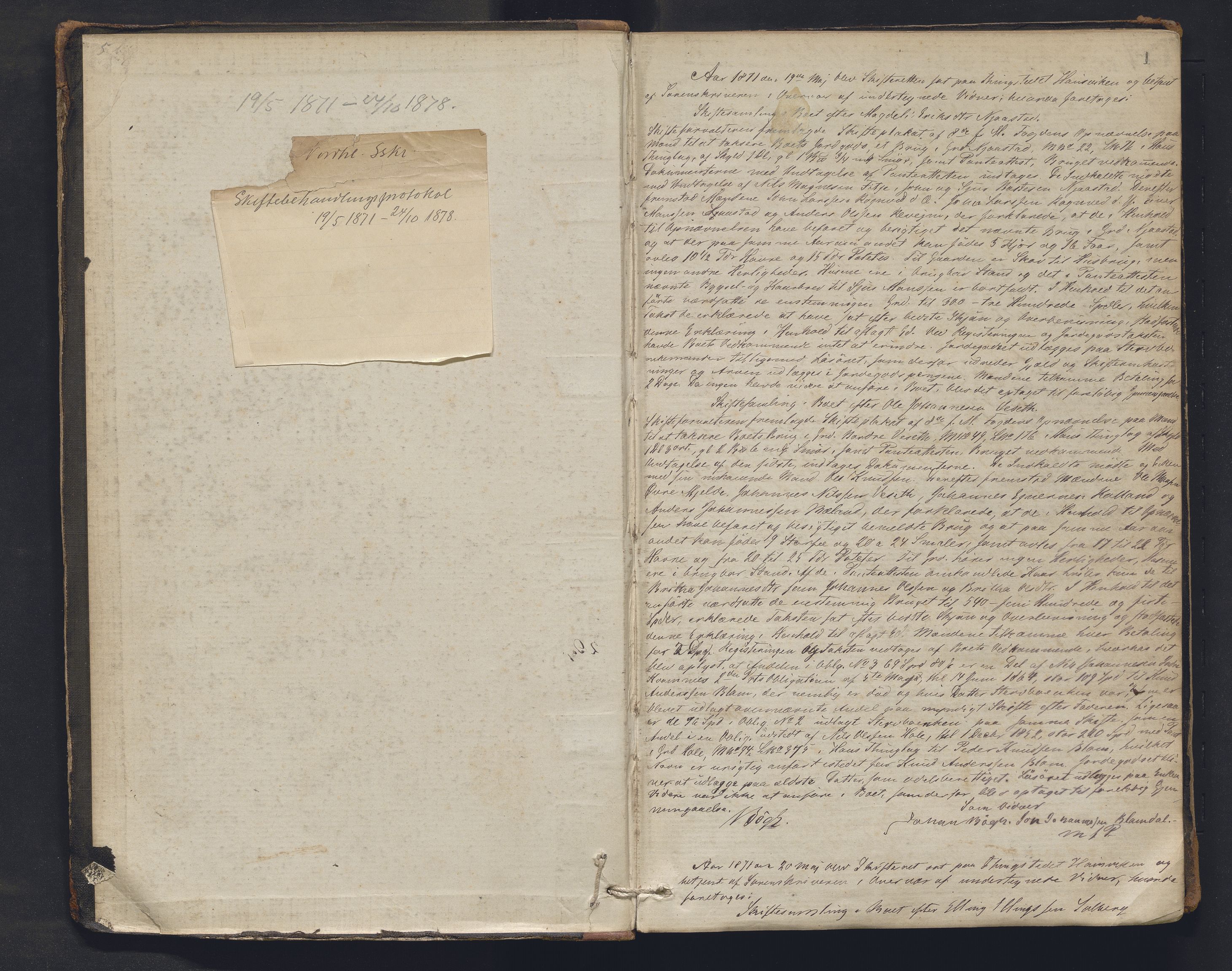 Nordhordland sorenskrivar, AV/SAB-A-2901/1/H/Hc/L0002: Skifteforhandlingsprotokollar, 1871-1878, p. 1
