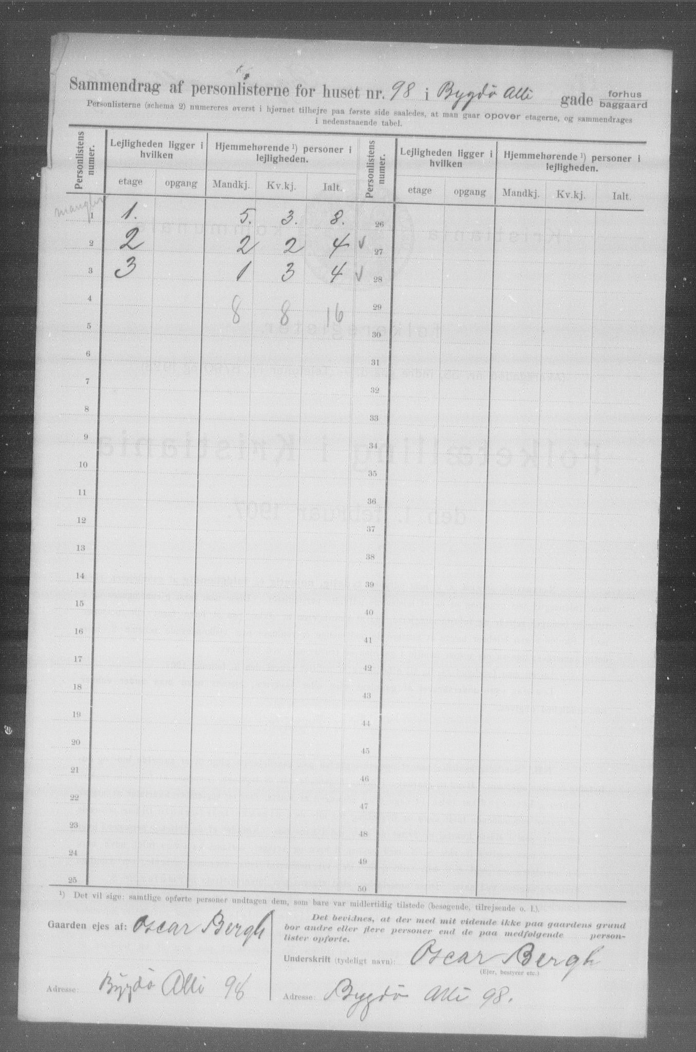 OBA, Municipal Census 1907 for Kristiania, 1907, p. 5696