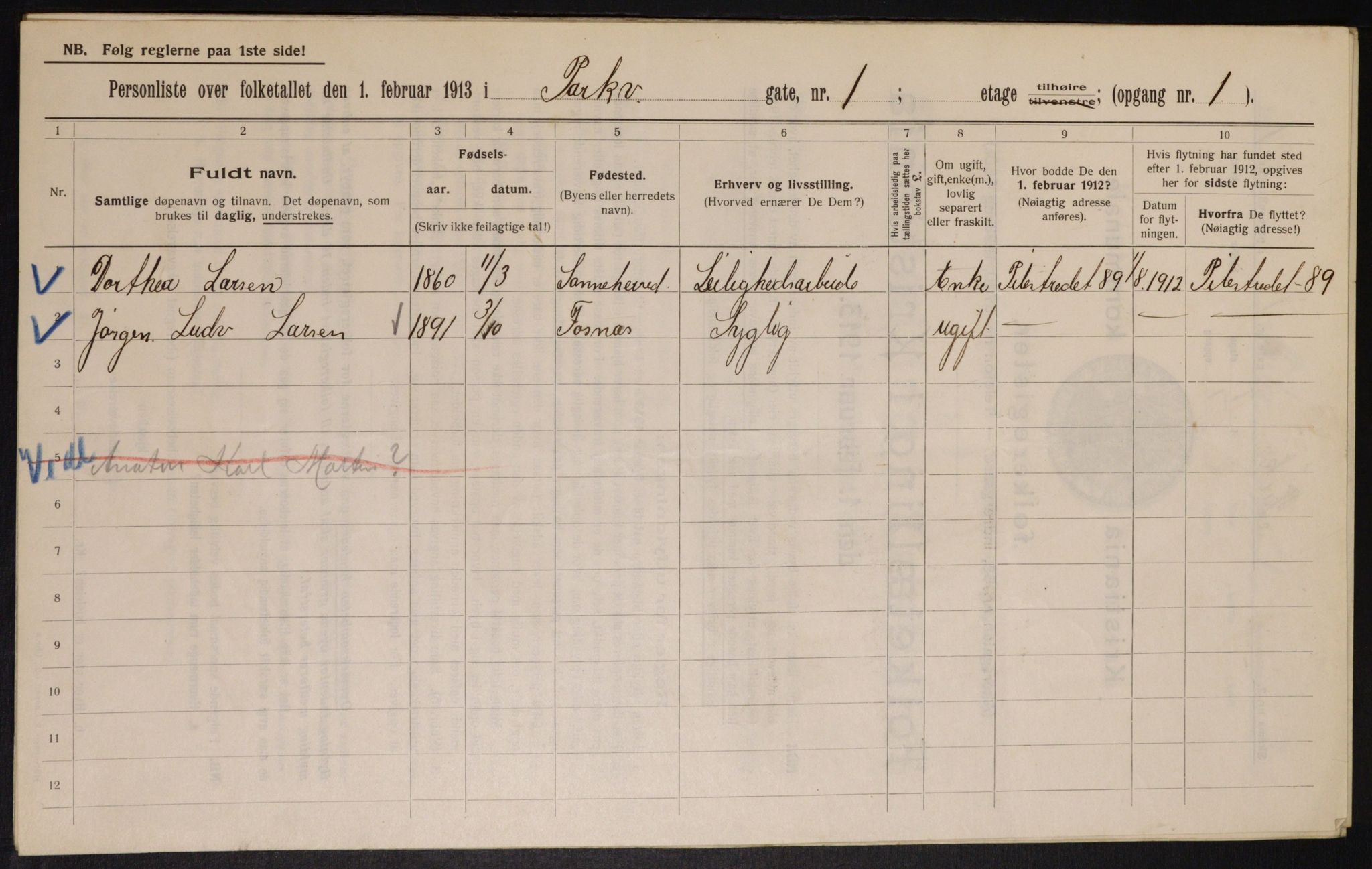 OBA, Municipal Census 1913 for Kristiania, 1913, p. 77918