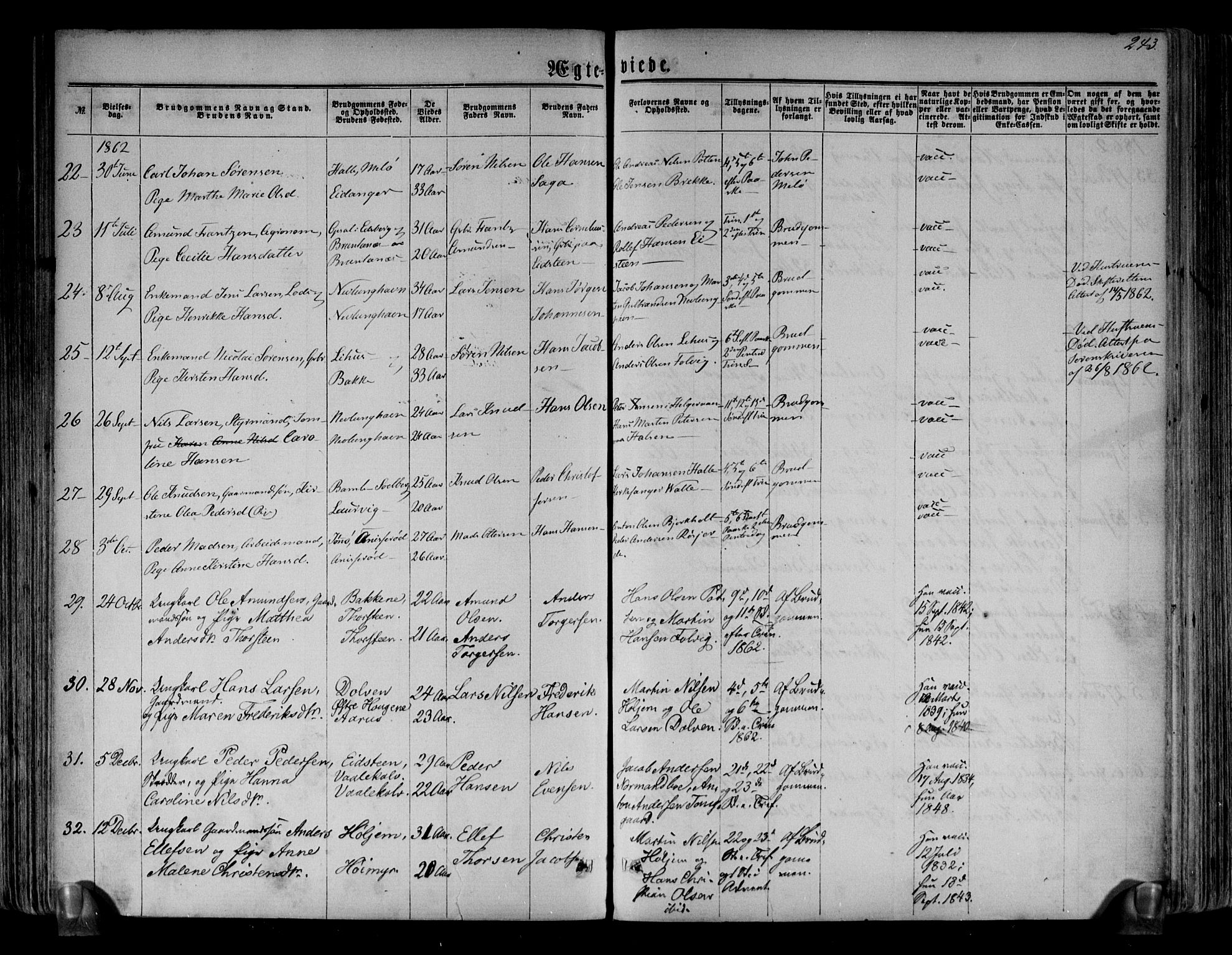 Brunlanes kirkebøker, AV/SAKO-A-342/F/Fa/L0005: Parish register (official) no. I 5, 1862-1877, p. 243