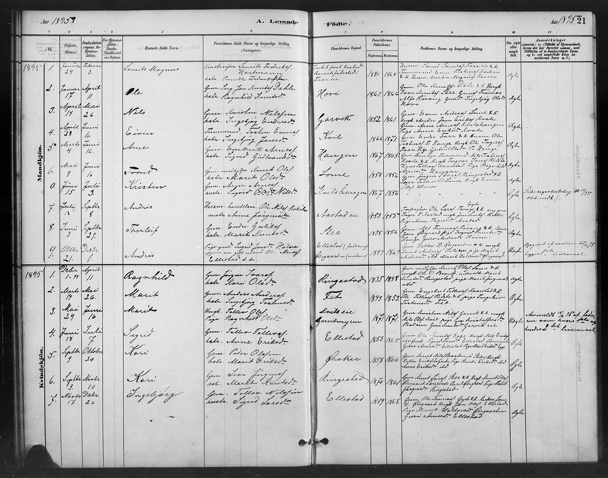 Vestre Slidre prestekontor, SAH/PREST-136/H/Ha/Hab/L0006: Parish register (copy) no. 6, 1881-1915, p. 21