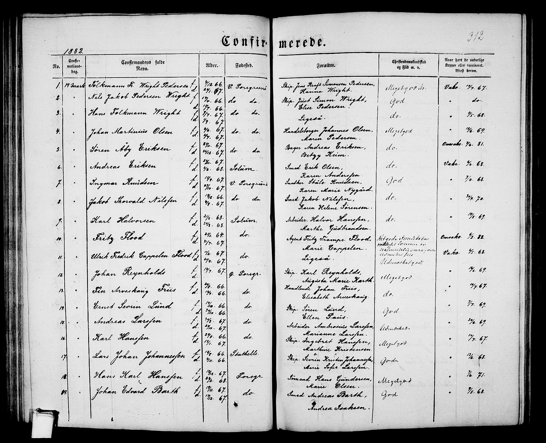 Porsgrunn kirkebøker , SAKO/A-104/G/Gb/L0004: Parish register (copy) no. II 4, 1853-1882, p. 312
