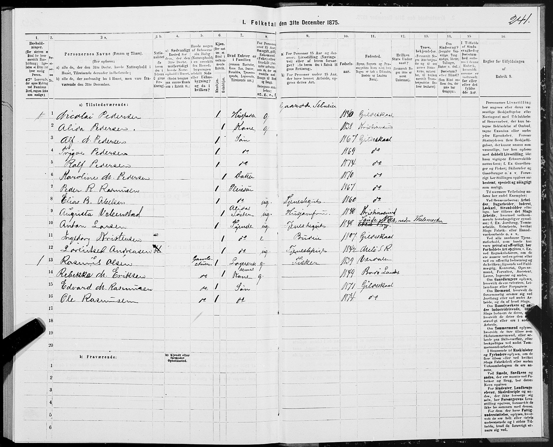 SAT, 1875 census for 1838P Gildeskål, 1875, p. 1241