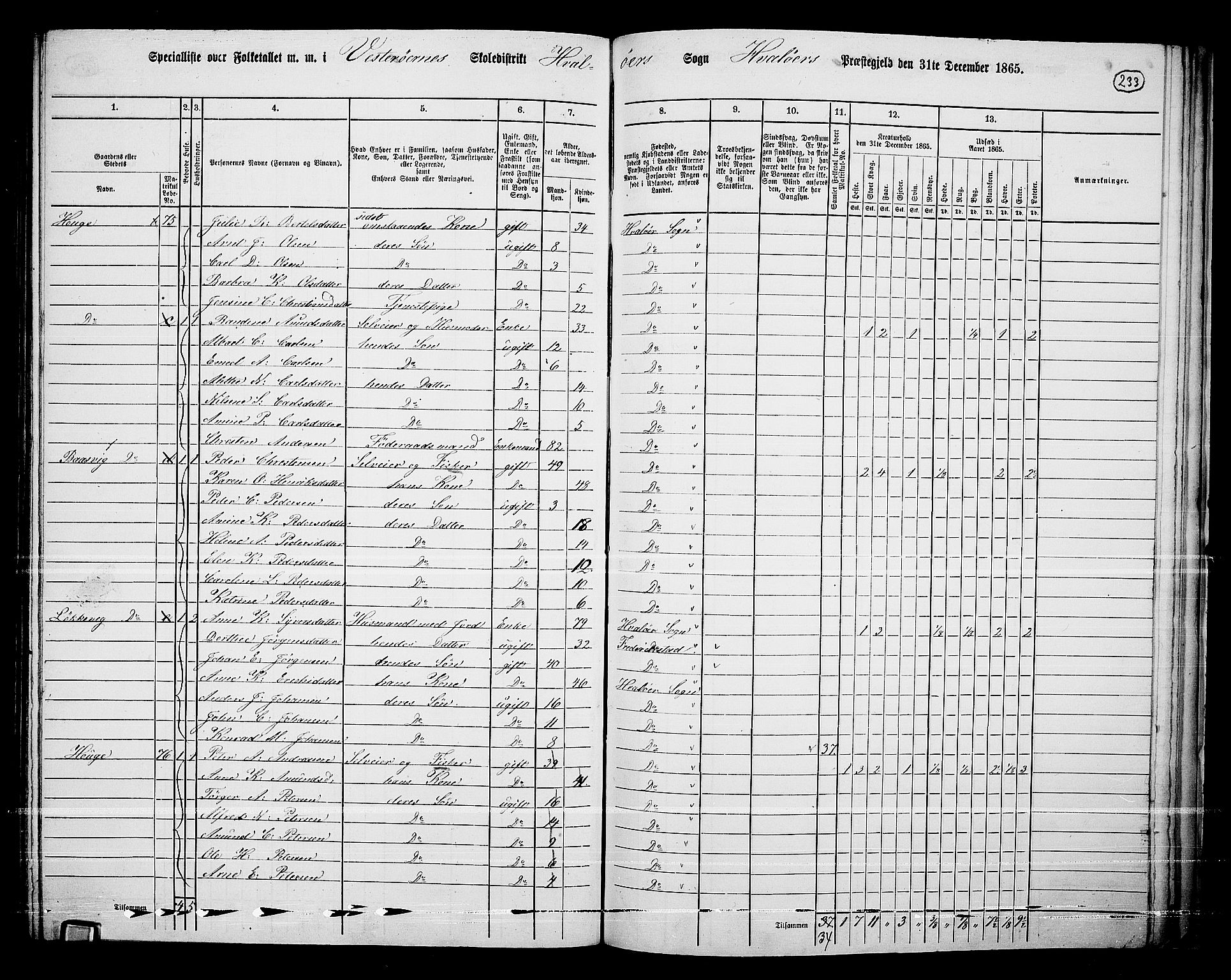 RA, 1865 census for Hvaler, 1865, p. 67