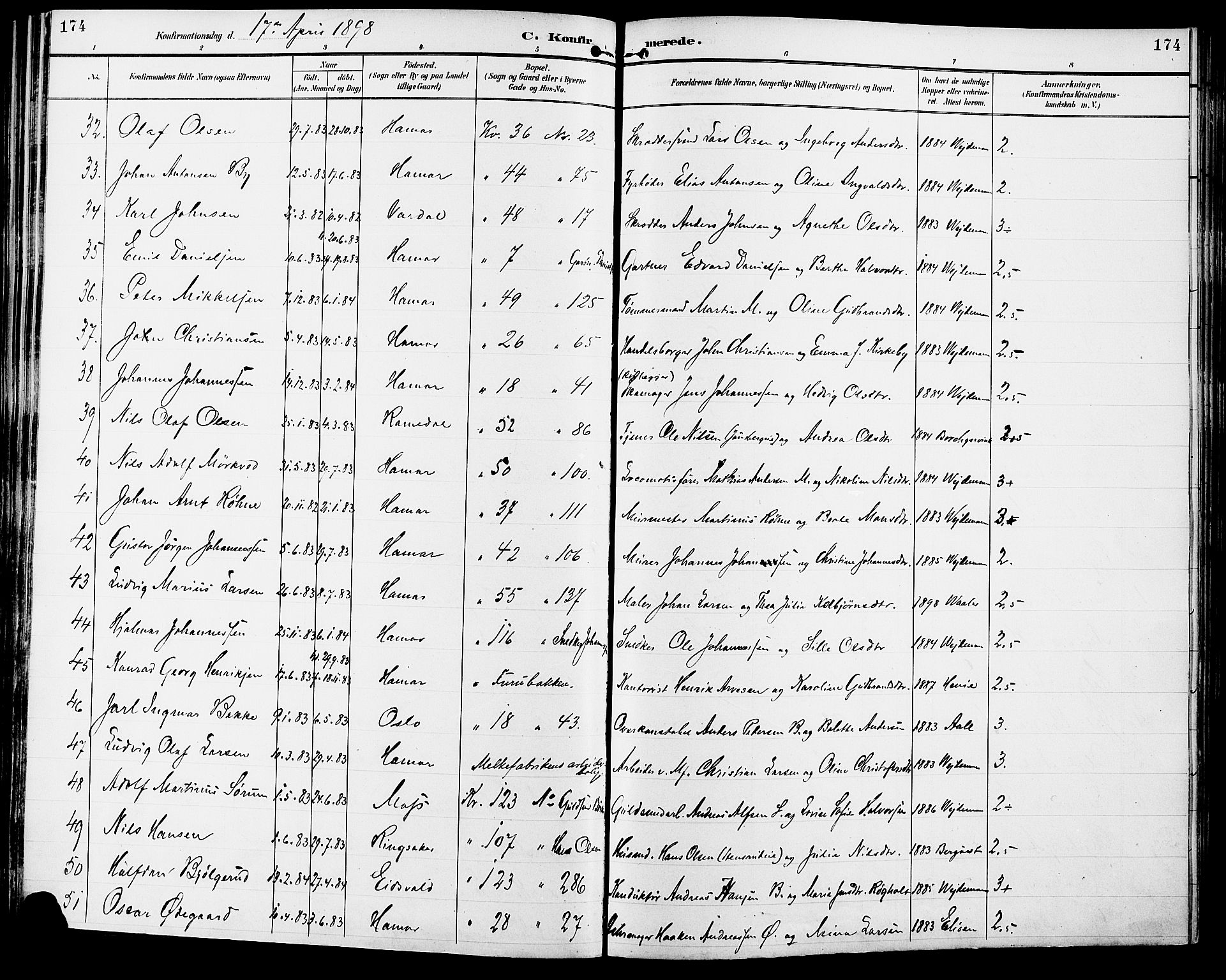 Vang prestekontor, Hedmark, SAH/PREST-008/H/Ha/Haa/L0017: Parish register (official) no. 17, 1890-1899, p. 174