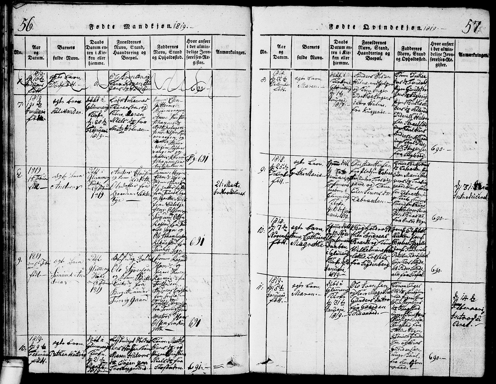 Glemmen prestekontor Kirkebøker, AV/SAO-A-10908/G/Ga/L0001: Parish register (copy) no. 1, 1816-1838, p. 56-57