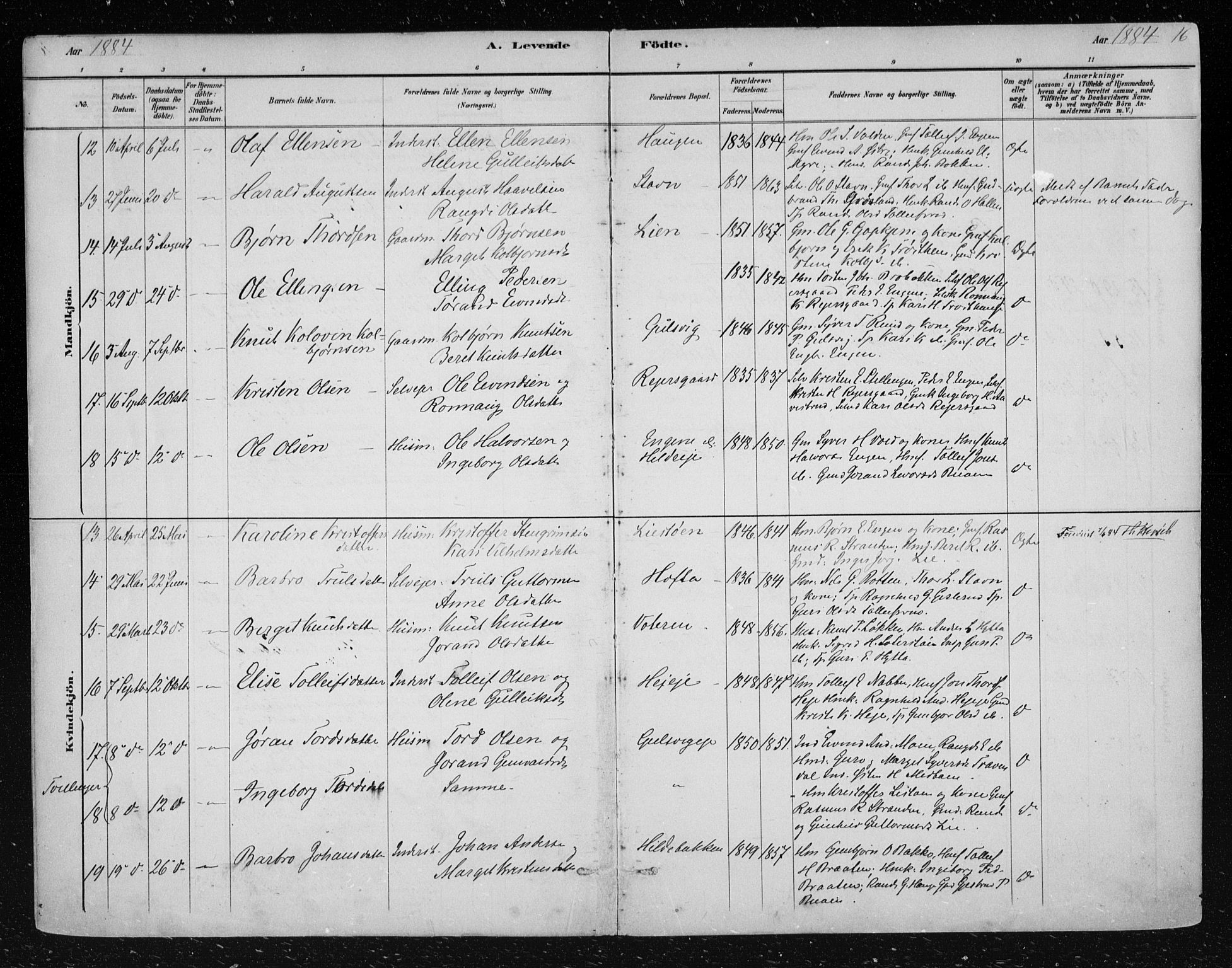 Nes kirkebøker, AV/SAKO-A-236/F/Fa/L0012: Parish register (official) no. 12, 1881-1917, p. 16