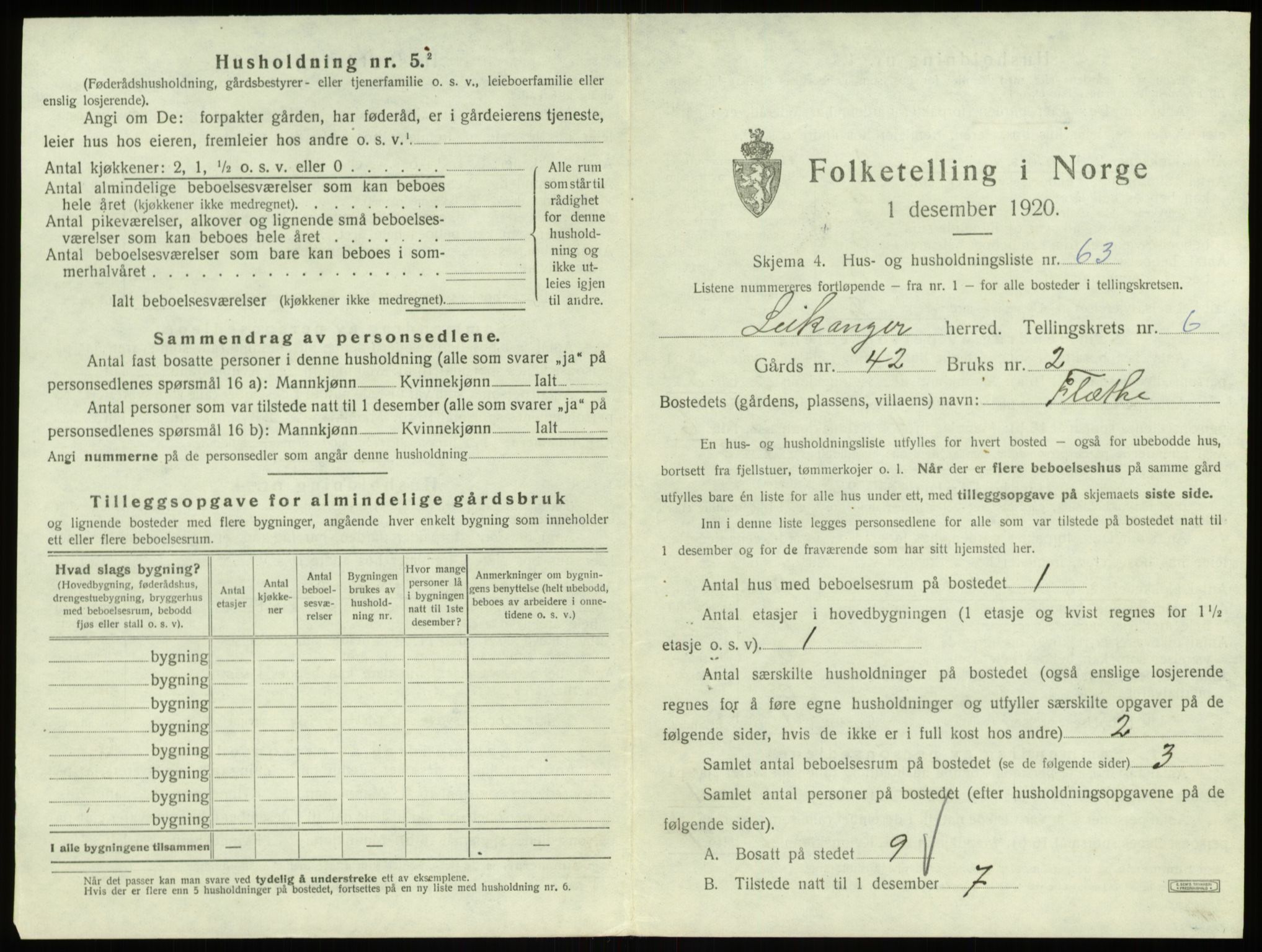 SAB, 1920 census for Leikanger, 1920, p. 683