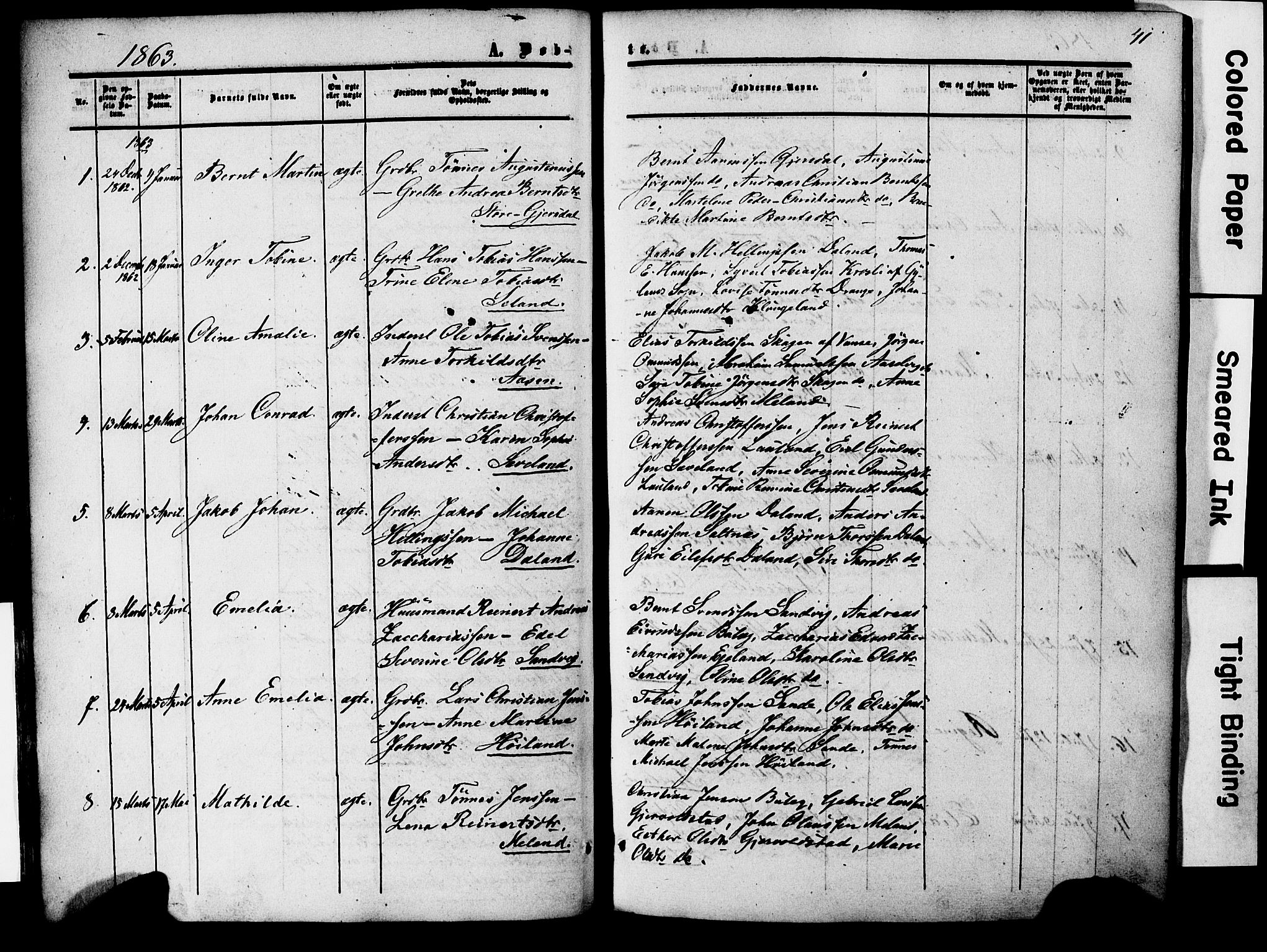 Herad sokneprestkontor, SAK/1111-0018/F/Fa/Faa/L0005: Parish register (official) no. A 5, 1853-1886, p. 41