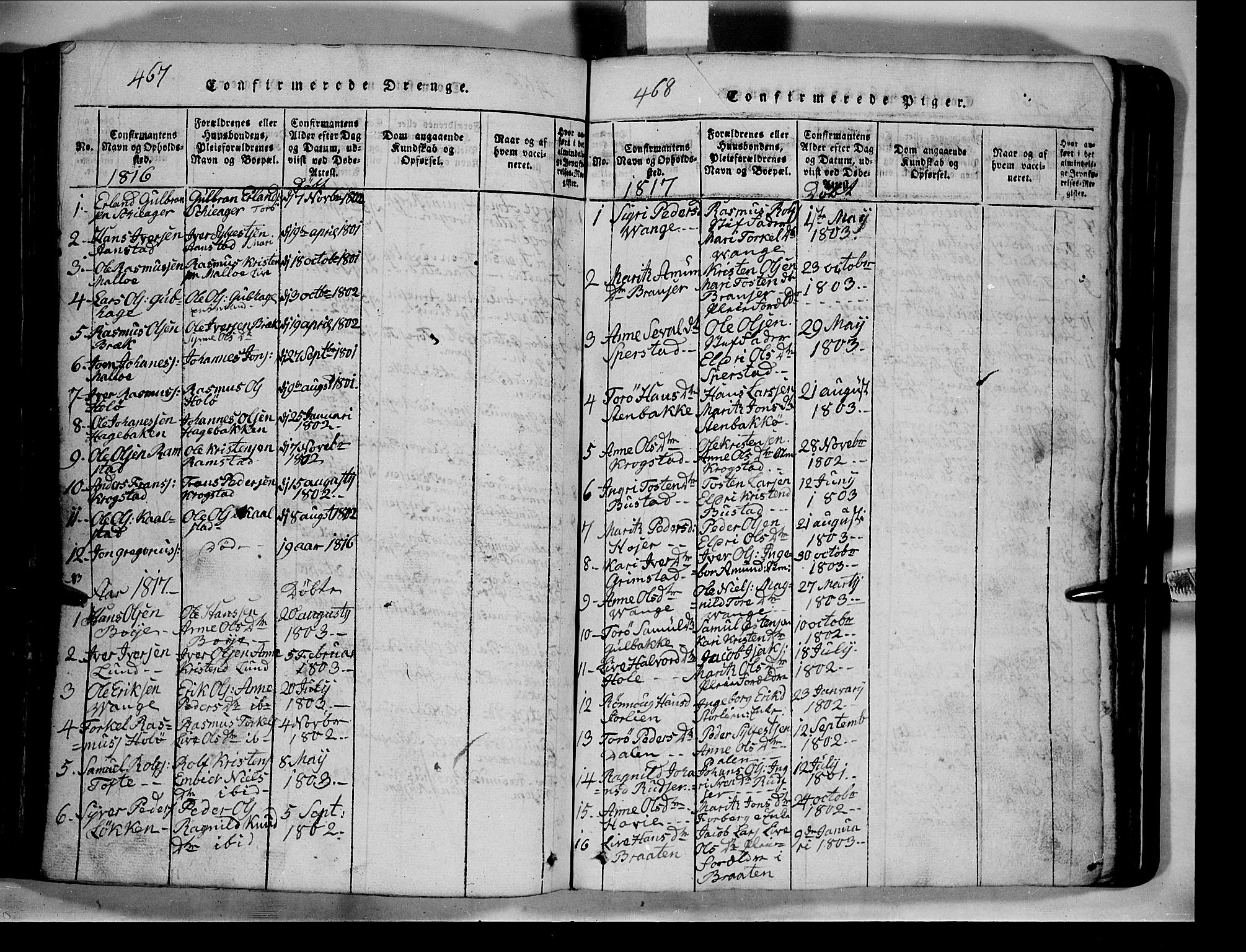 Lom prestekontor, SAH/PREST-070/L/L0003: Parish register (copy) no. 3, 1815-1844, p. 467-468