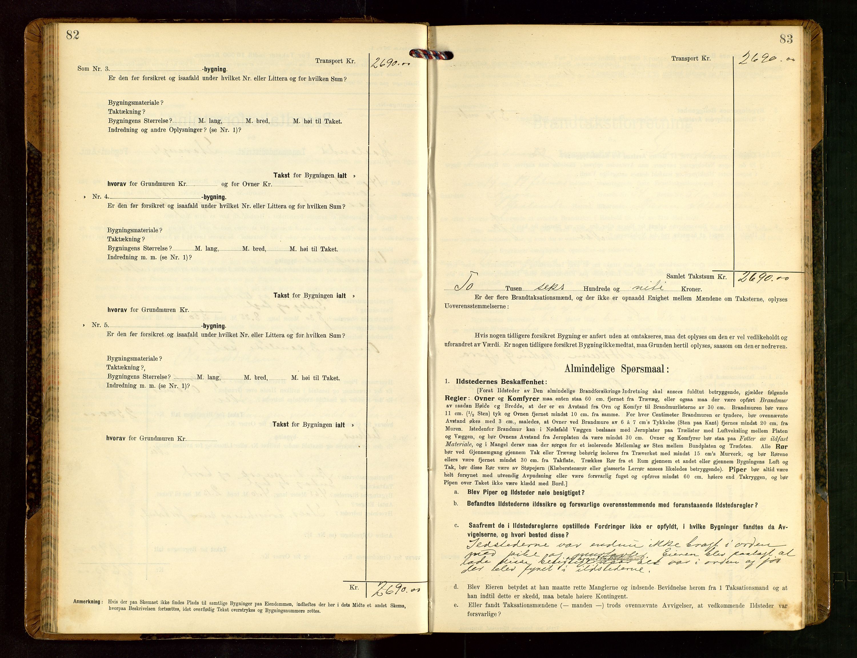 Håland lensmannskontor, SAST/A-100100/Gob/L0004: Branntakstprotokoll - skjematakst. Register i boken., 1913-1915, p. 82-83