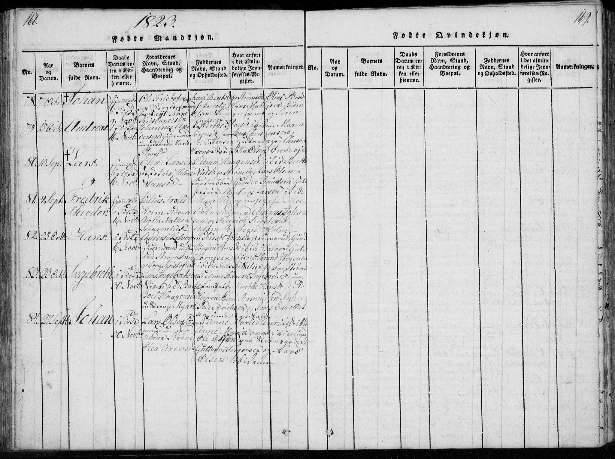 Bragernes kirkebøker, AV/SAKO-A-6/F/Fa/L0007: Parish register (official) no. I 7, 1815-1829, p. 168-169