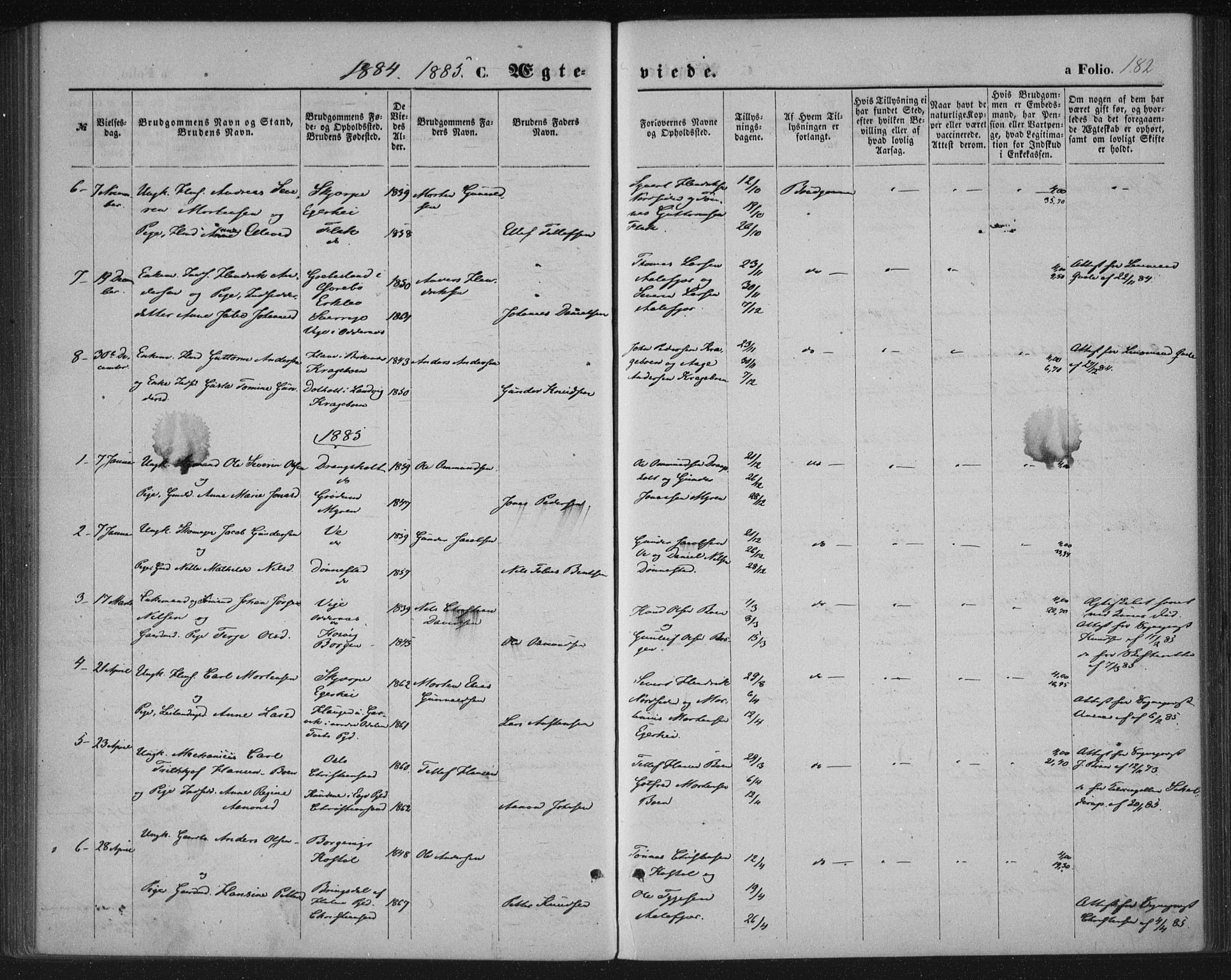 Tveit sokneprestkontor, SAK/1111-0043/F/Fa/L0006: Parish register (official) no. A 6, 1872-1886, p. 182