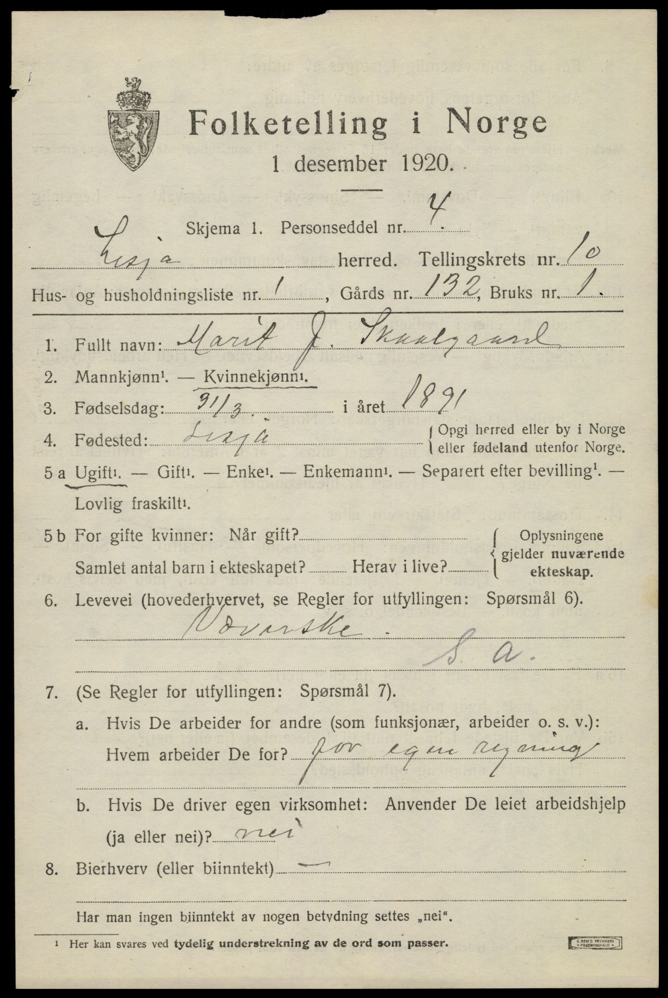 SAH, 1920 census for Lesja, 1920, p. 6138