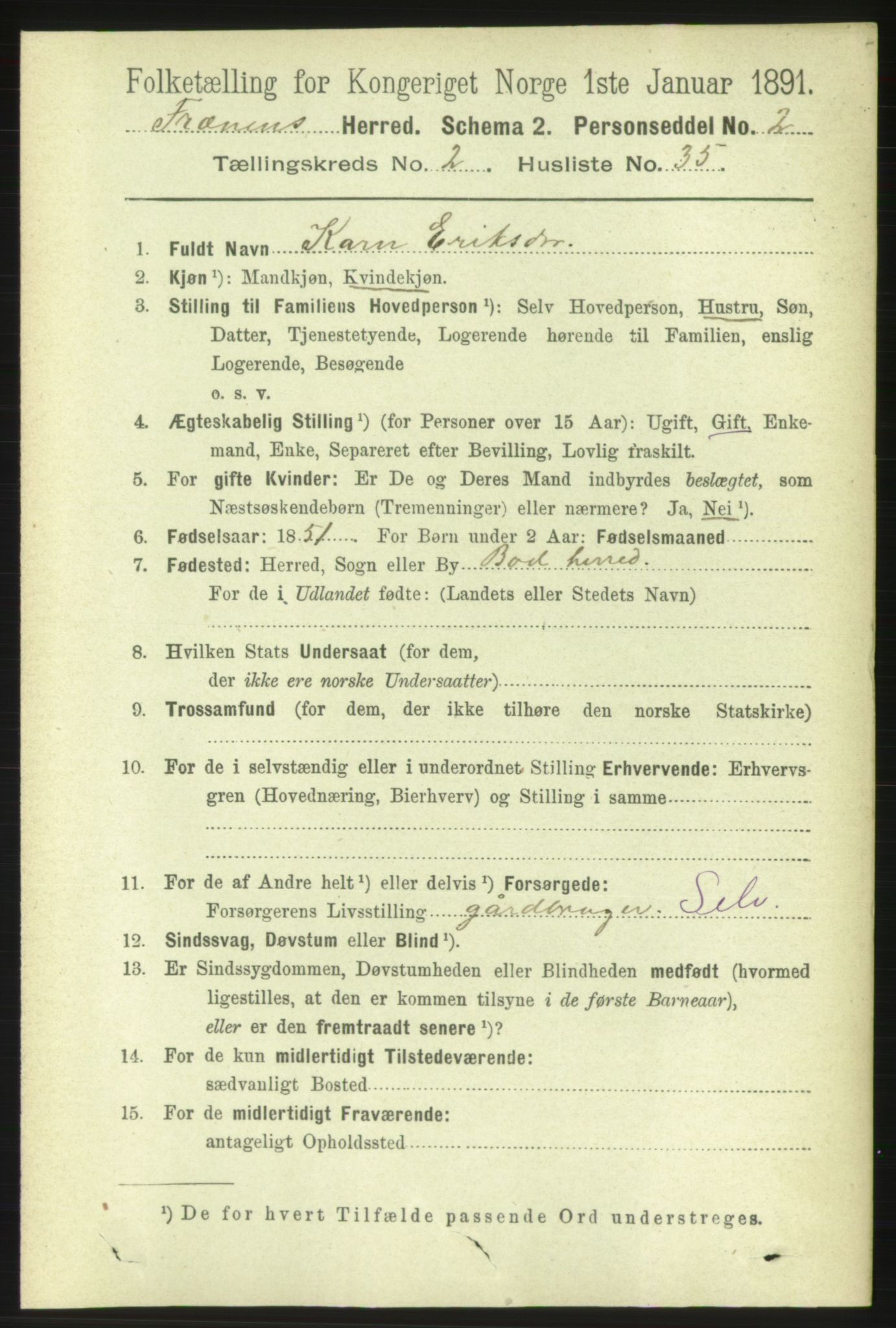 RA, 1891 census for 1548 Fræna, 1891, p. 674