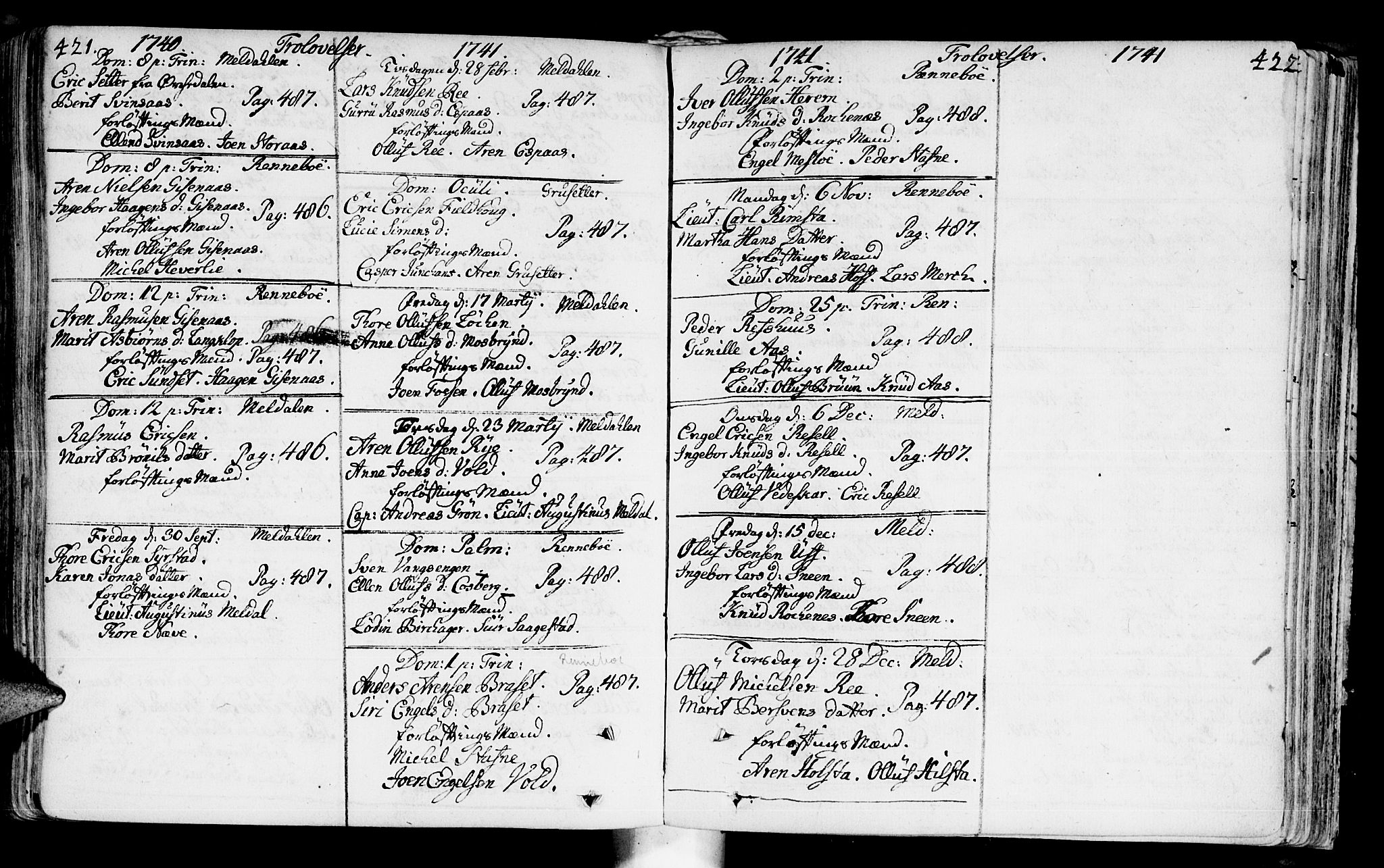 Ministerialprotokoller, klokkerbøker og fødselsregistre - Sør-Trøndelag, SAT/A-1456/672/L0850: Parish register (official) no. 672A03, 1725-1751, p. 421-422