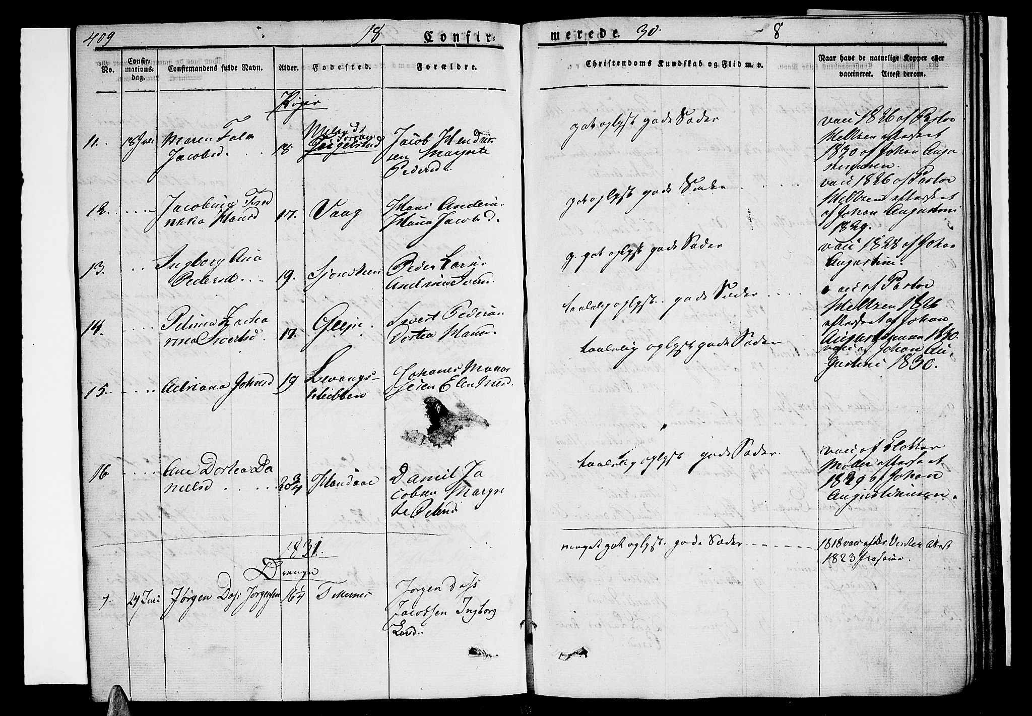 Ministerialprotokoller, klokkerbøker og fødselsregistre - Nordland, AV/SAT-A-1459/838/L0548: Parish register (official) no. 838A06, 1829-1839, p. 409-410