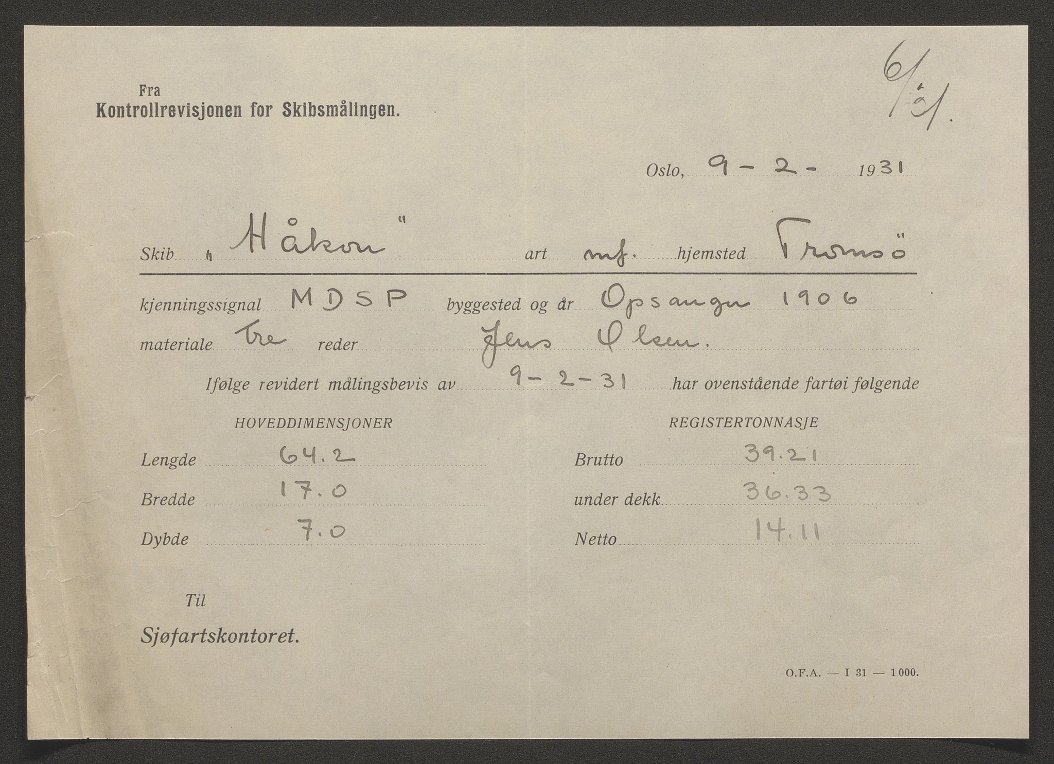 Sjøfartsdirektoratet med forløpere, skipsmapper slettede skip, RA/S-4998/F/Fa/L0533: --, 1906-1933, p. 765