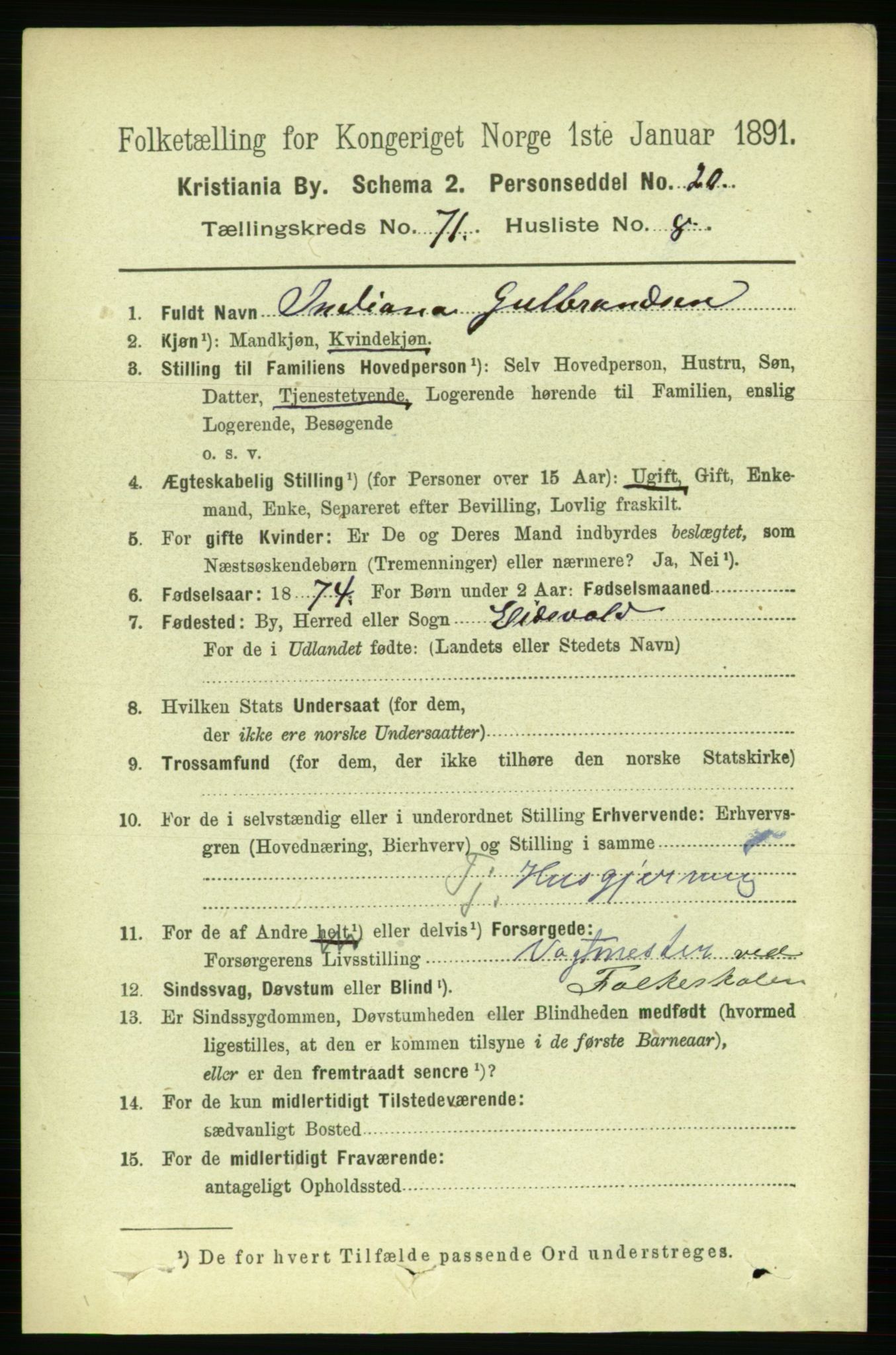 RA, 1891 census for 0301 Kristiania, 1891, p. 39166