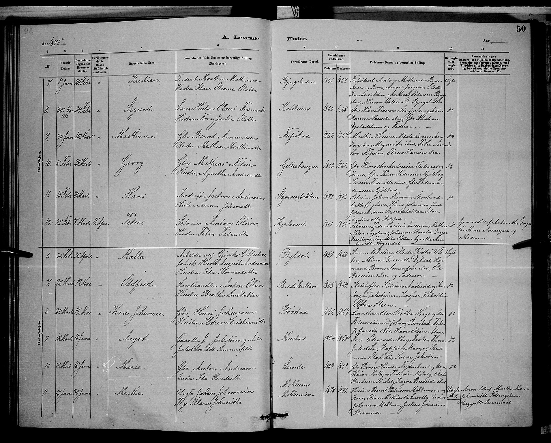 Vardal prestekontor, SAH/PREST-100/H/Ha/Hab/L0008: Parish register (copy) no. 8, 1881-1898, p. 50