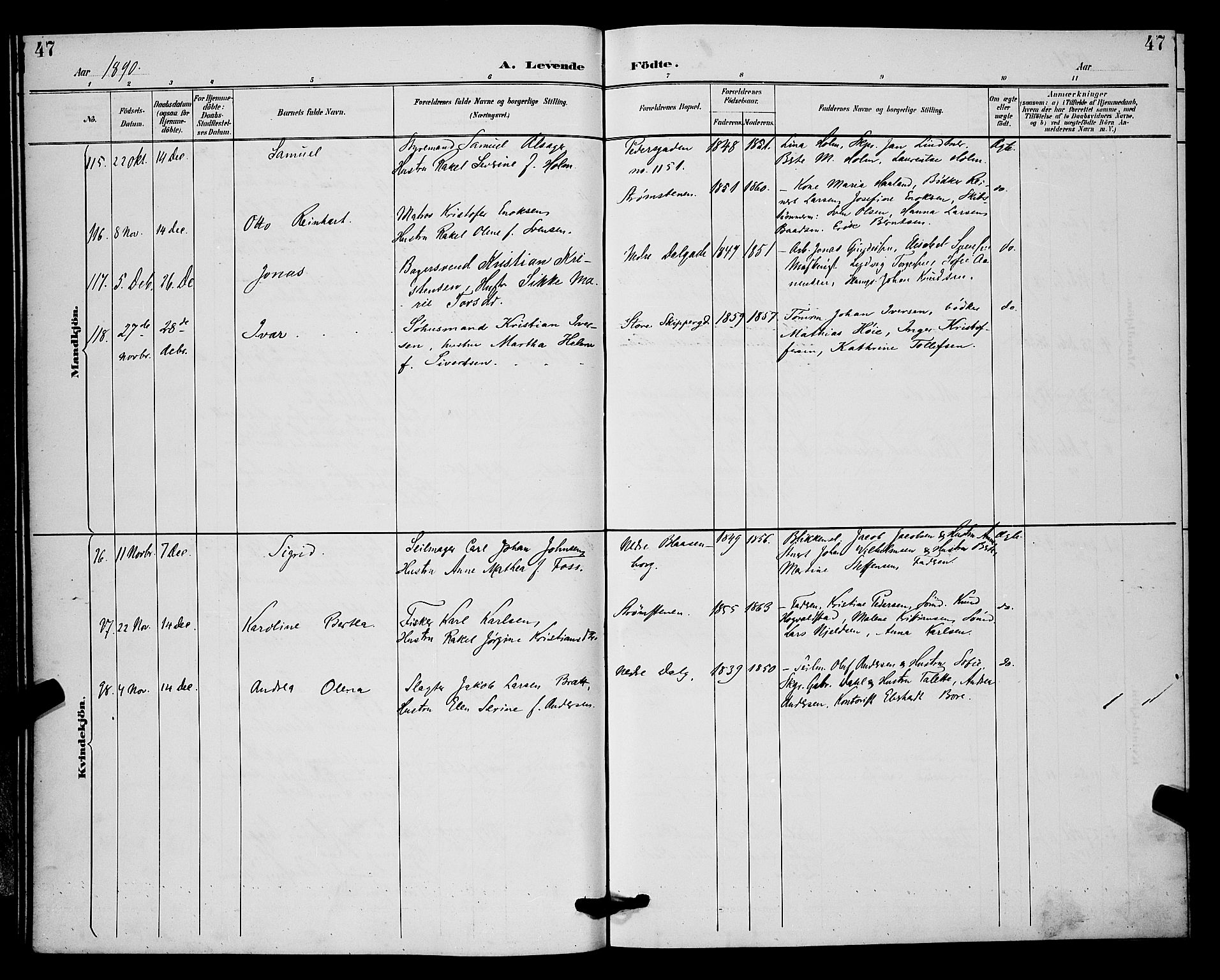 St. Johannes sokneprestkontor, SAST/A-101814/001/30/30BB/L0002: Parish register (copy) no. B 2, 1888-1901, p. 47