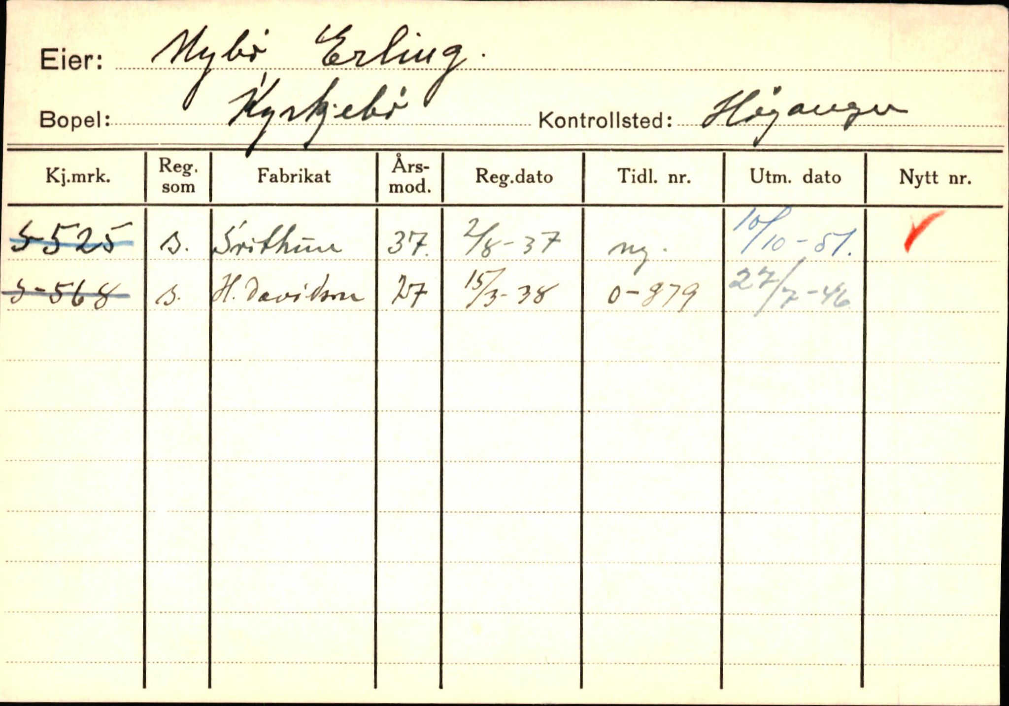 Statens vegvesen, Sogn og Fjordane vegkontor, SAB/A-5301/4/F/L0130: Eigarregister Eid T-Å. Høyanger A-O, 1945-1975, p. 2404