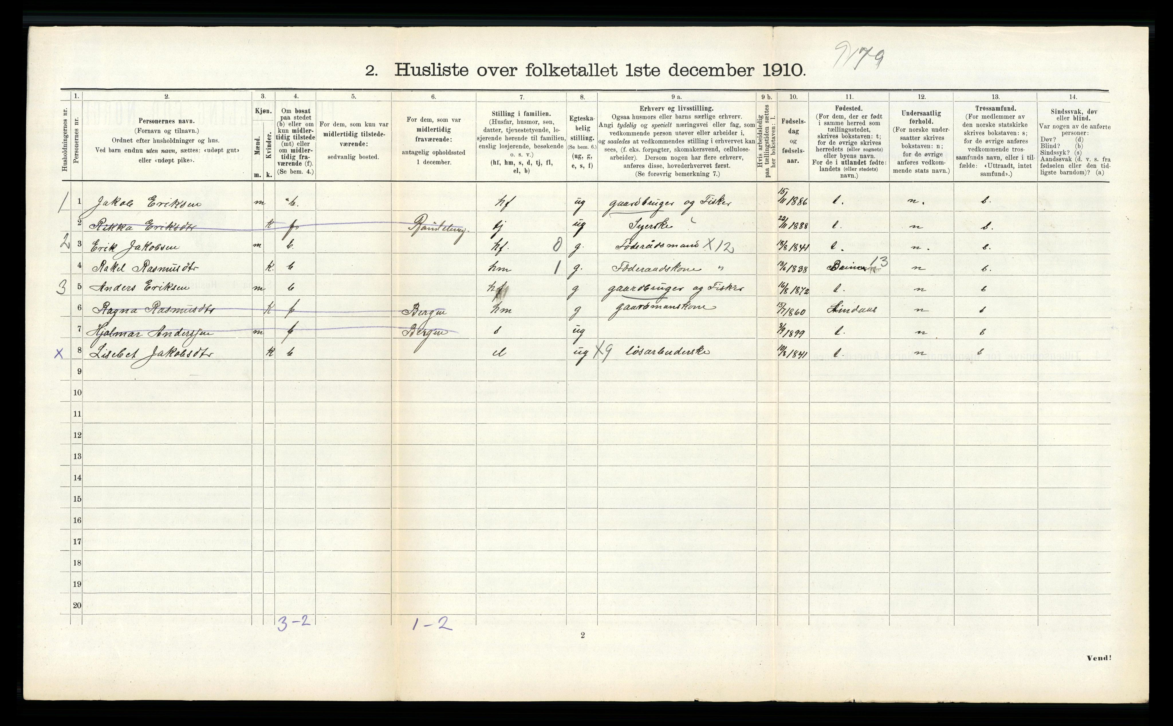 RA, 1910 census for Nord-Vågsøy, 1910, p. 84
