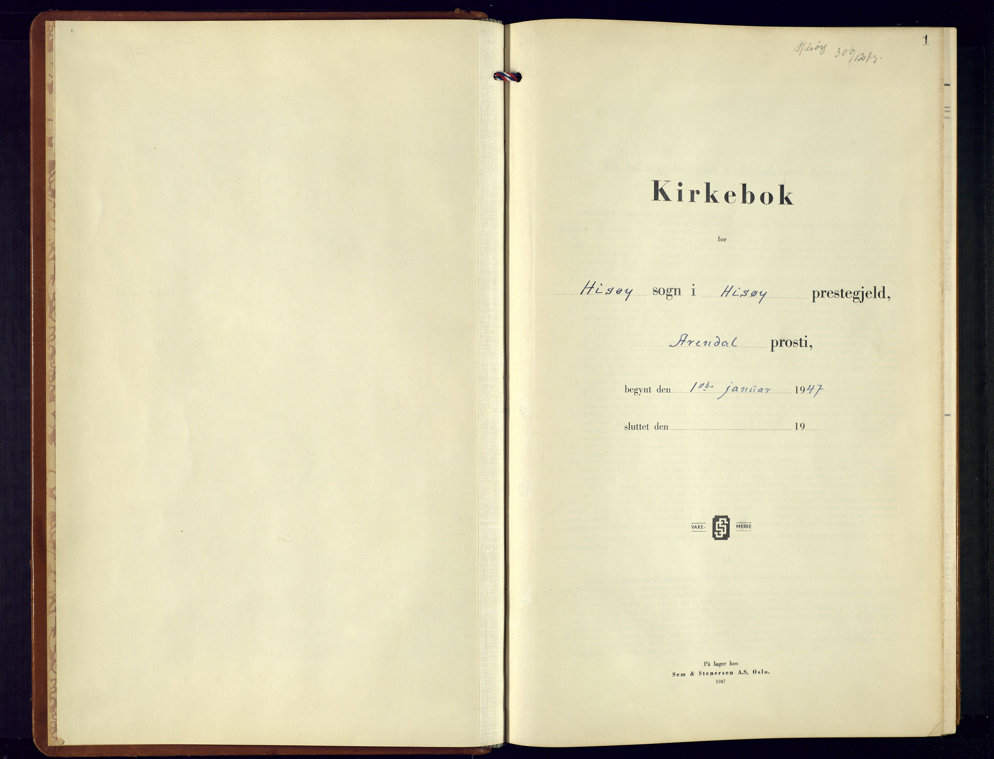 Hisøy sokneprestkontor, SAK/1111-0020/F/Fb/L0006: Parish register (copy) no. B-6, 1947-1968, p. 1