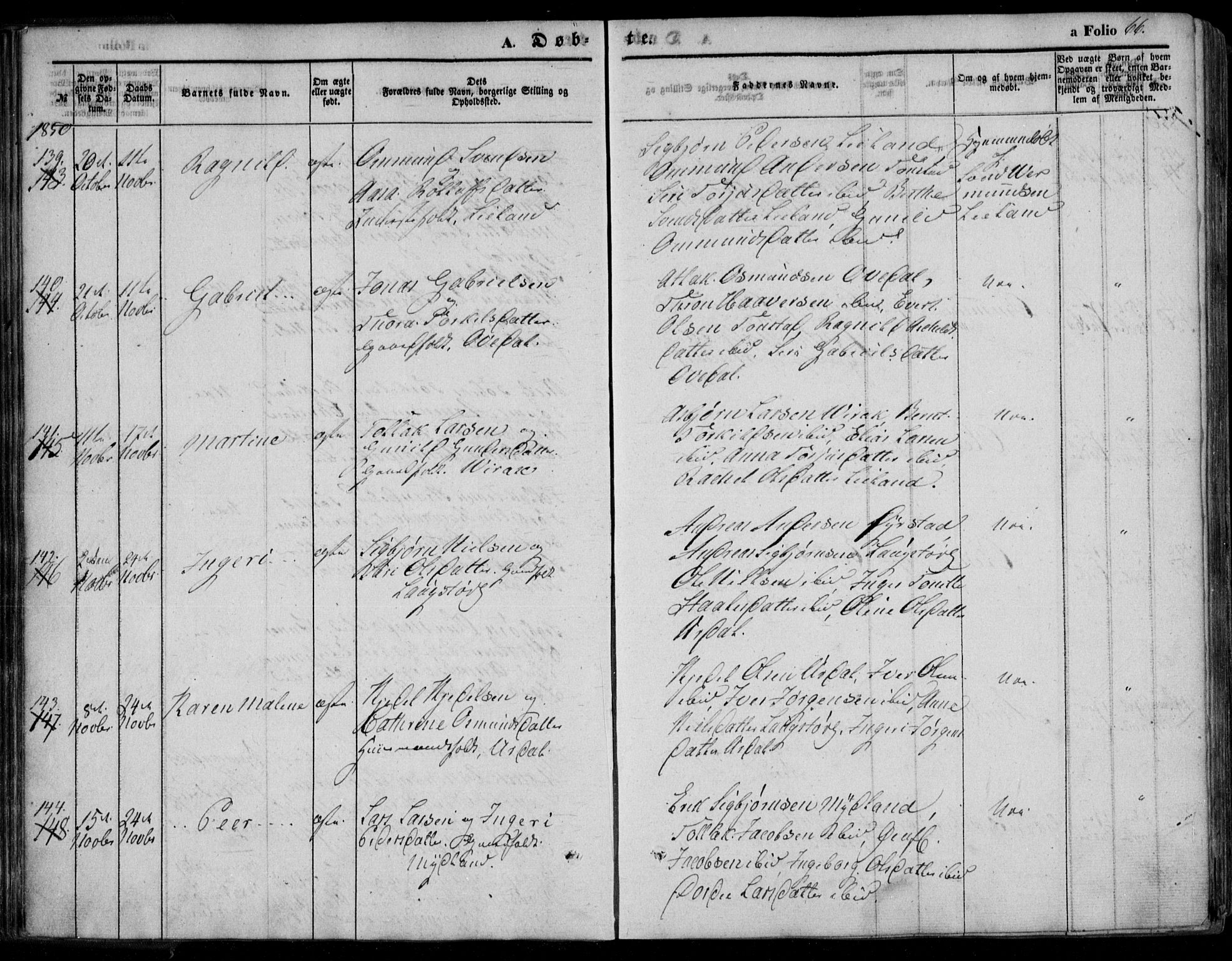 Bakke sokneprestkontor, AV/SAK-1111-0002/F/Fa/Faa/L0005: Parish register (official) no. A 5, 1847-1855, p. 66