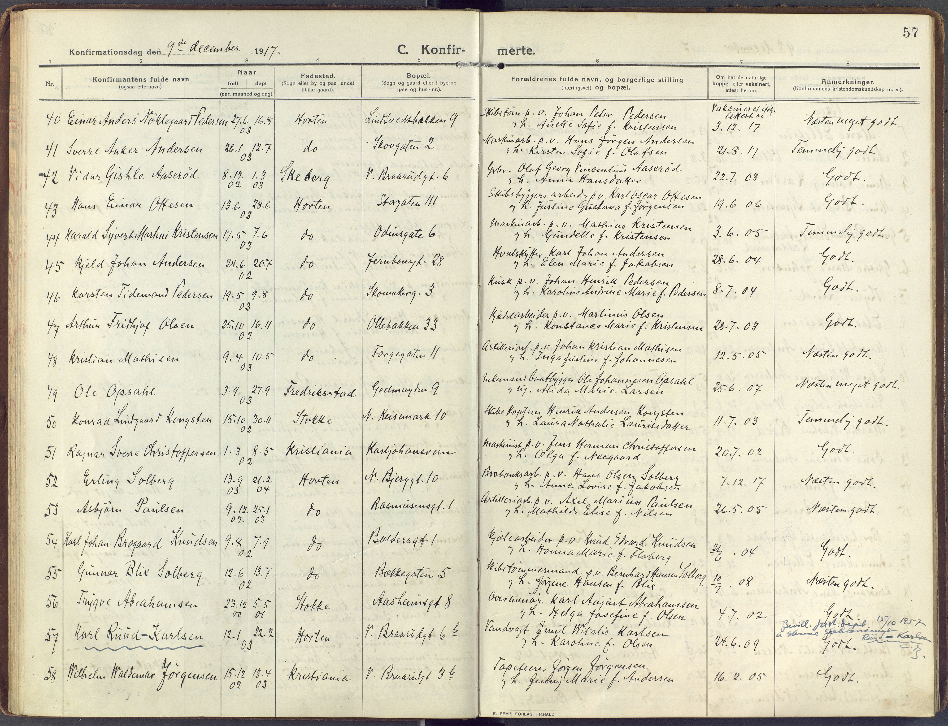 Horten kirkebøker, AV/SAKO-A-348/F/Fa/L0010: Parish register (official) no. 10, 1913-1925, p. 57