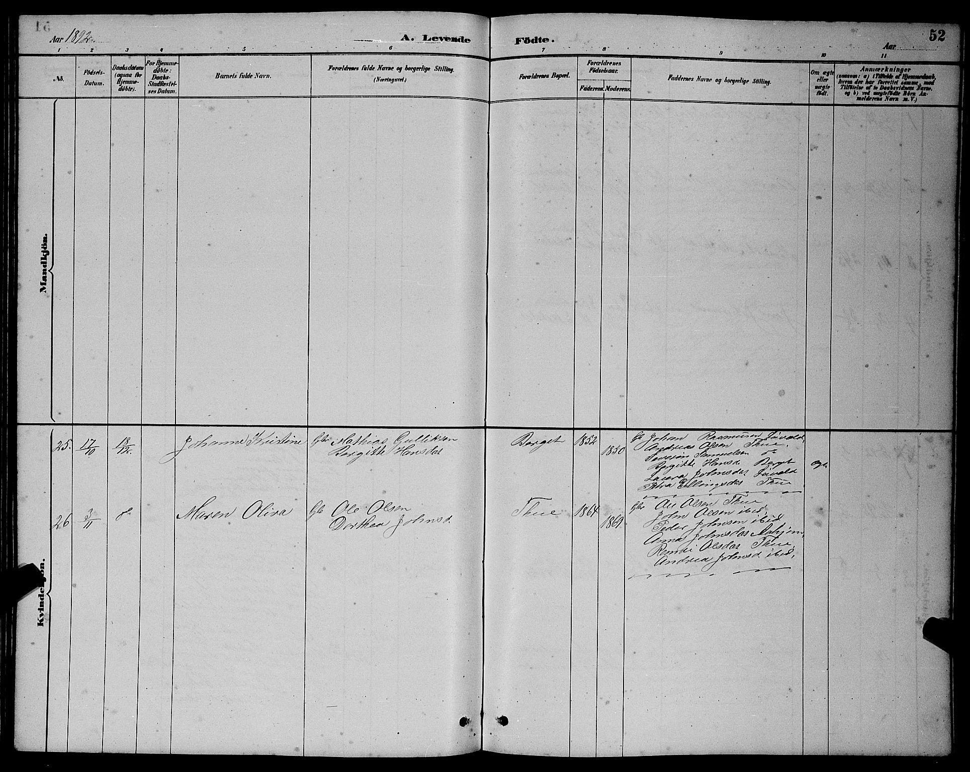 Ministerialprotokoller, klokkerbøker og fødselsregistre - Møre og Romsdal, AV/SAT-A-1454/501/L0017: Parish register (copy) no. 501C03, 1885-1901, p. 52