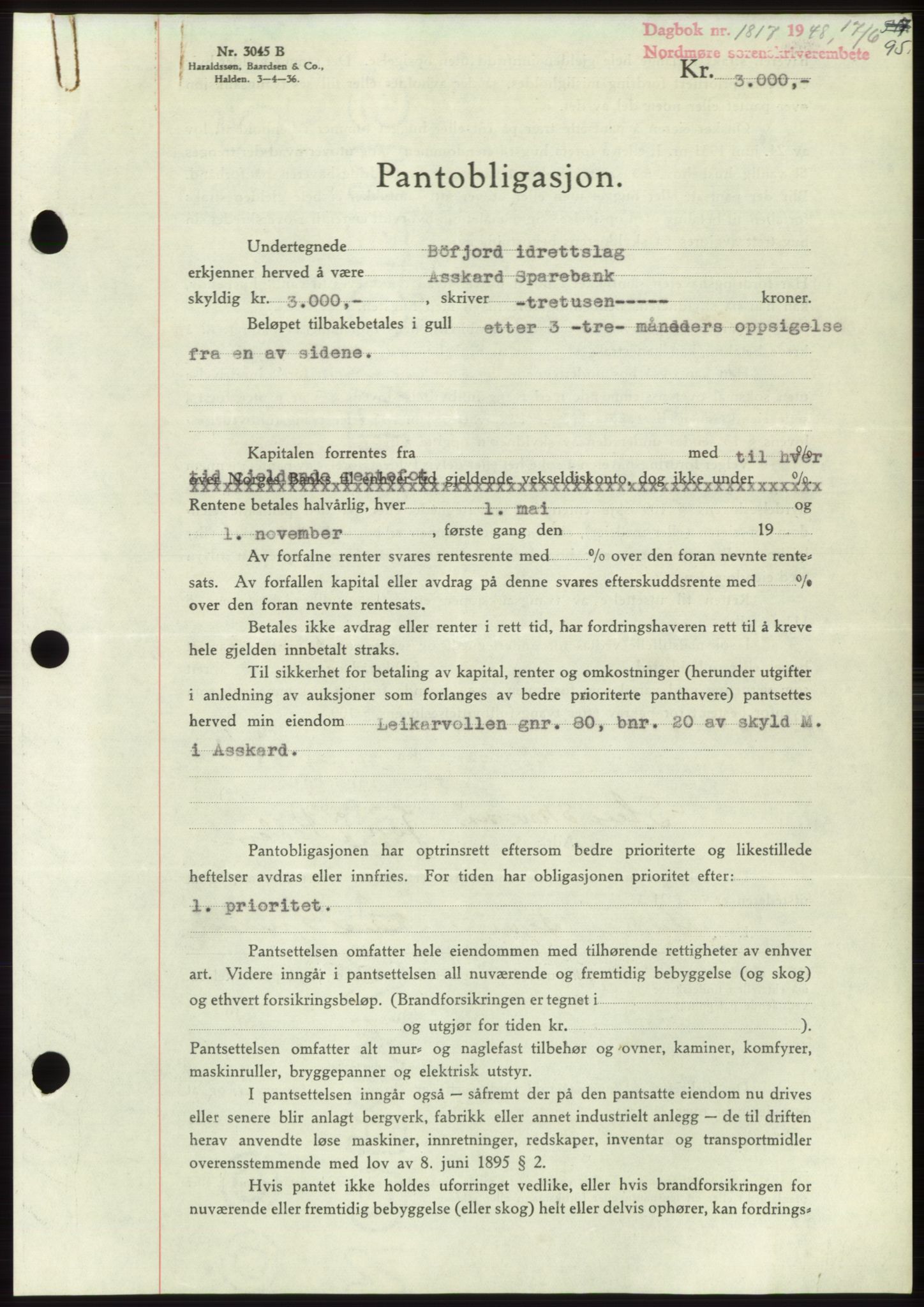 Nordmøre sorenskriveri, AV/SAT-A-4132/1/2/2Ca: Mortgage book no. B99, 1948-1948, Diary no: : 1817/1948