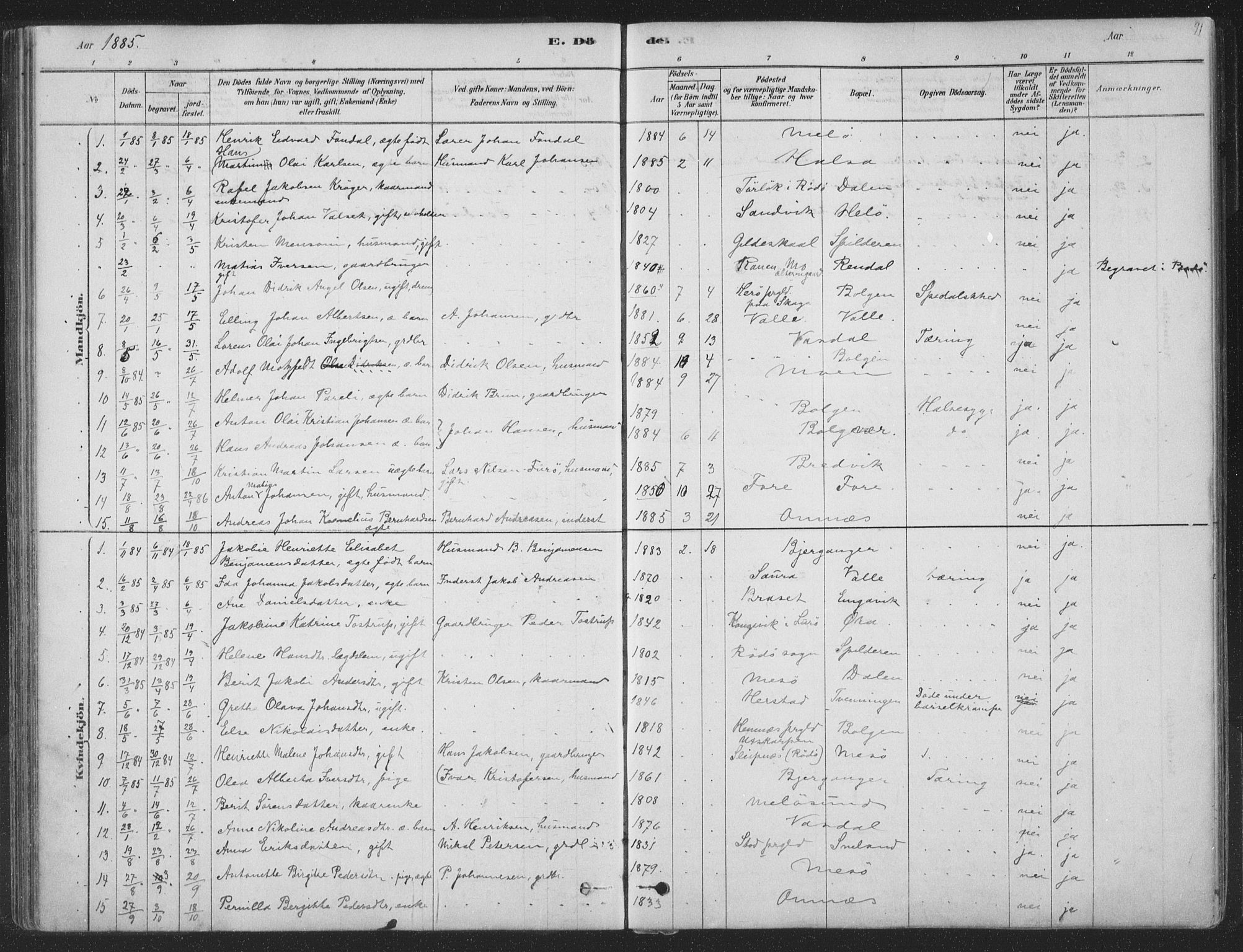 Ministerialprotokoller, klokkerbøker og fødselsregistre - Nordland, SAT/A-1459/843/L0627: Parish register (official) no. 843A02, 1878-1908, p. 91