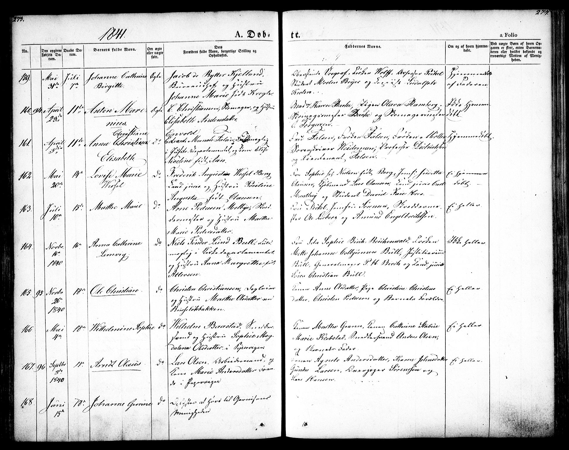 Oslo domkirke Kirkebøker, SAO/A-10752/F/Fa/L0012: Parish register (official) no. 12, 1837-1845, p. 273-274