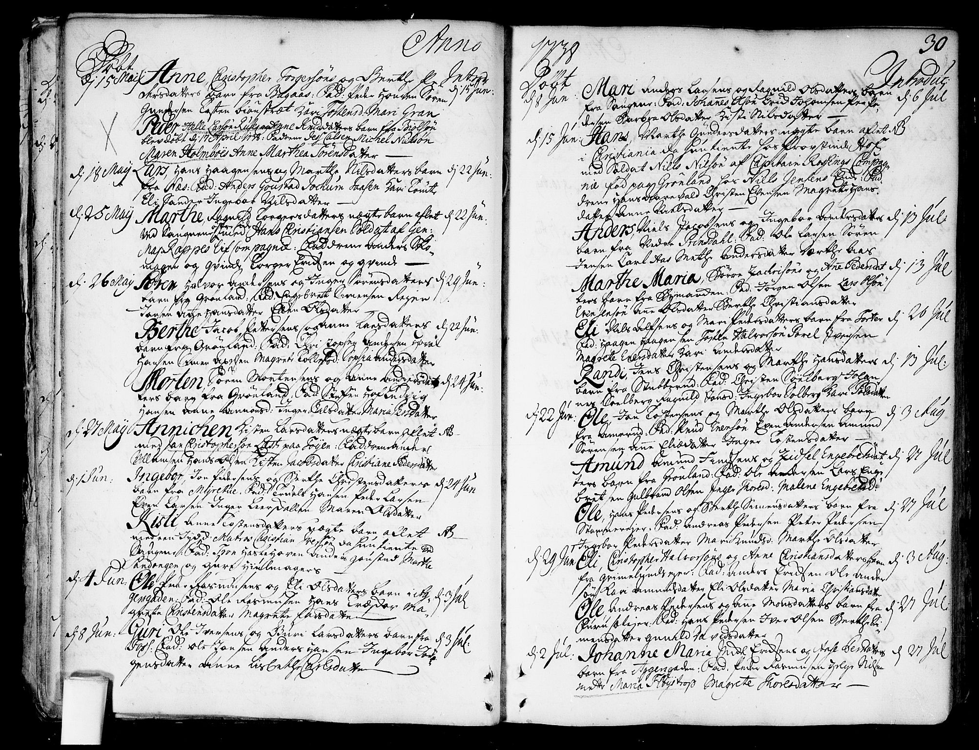 Aker prestekontor kirkebøker, SAO/A-10861/F/L0007: Parish register (official) no. 7, 1734-1748, p. 30