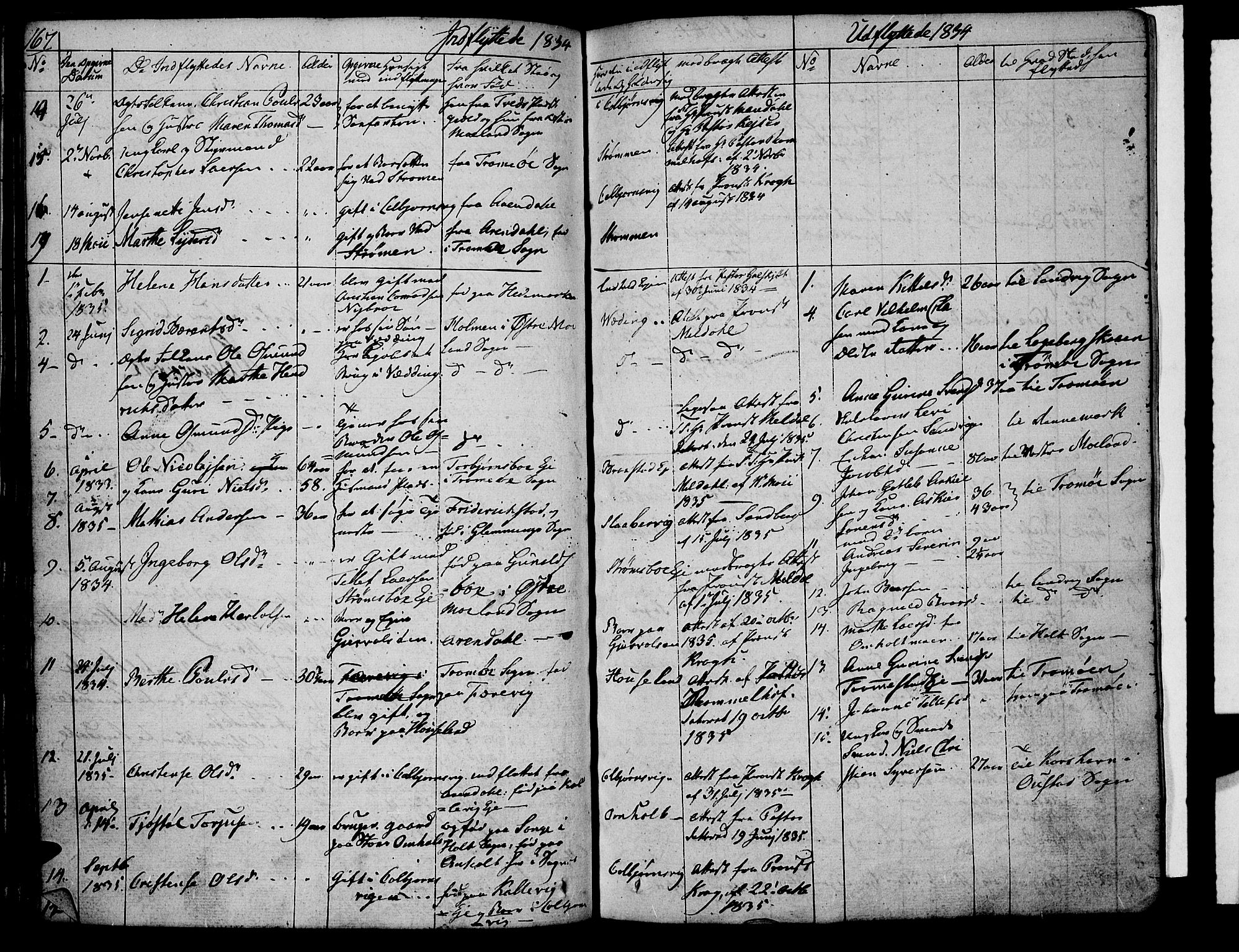 Øyestad sokneprestkontor, AV/SAK-1111-0049/F/Fb/L0005: Parish register (copy) no. B 5, 1833-1843, p. 167