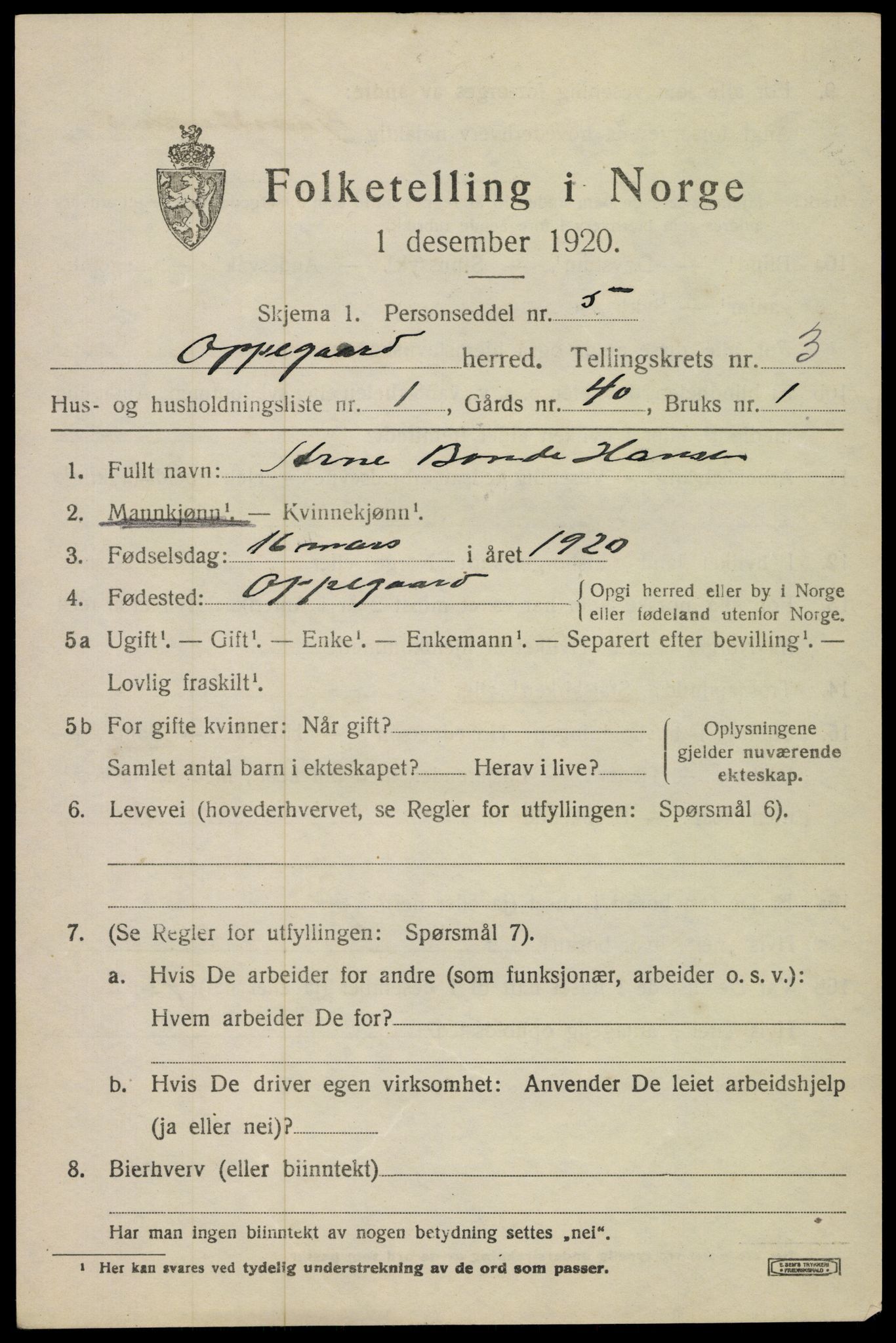 SAO, 1920 census for Oppegård, 1920, p. 4701