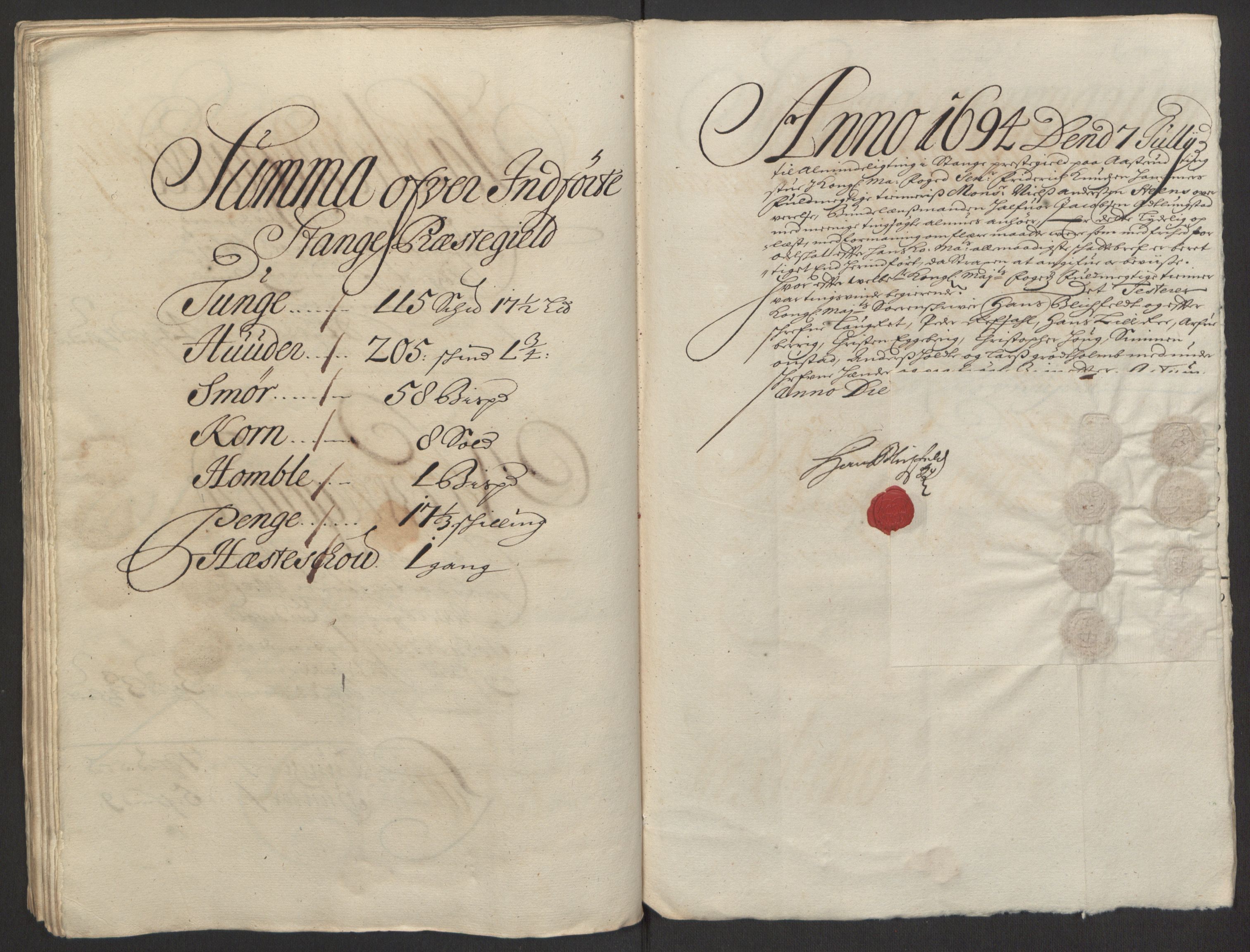 Rentekammeret inntil 1814, Reviderte regnskaper, Fogderegnskap, AV/RA-EA-4092/R16/L1035: Fogderegnskap Hedmark, 1694, p. 187