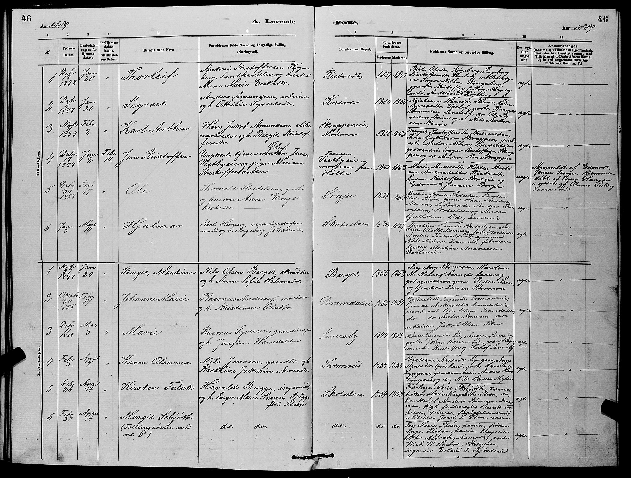 Eiker kirkebøker, SAKO/A-4/G/Gb/L0003: Parish register (copy) no. II 3, 1880-1893, p. 46