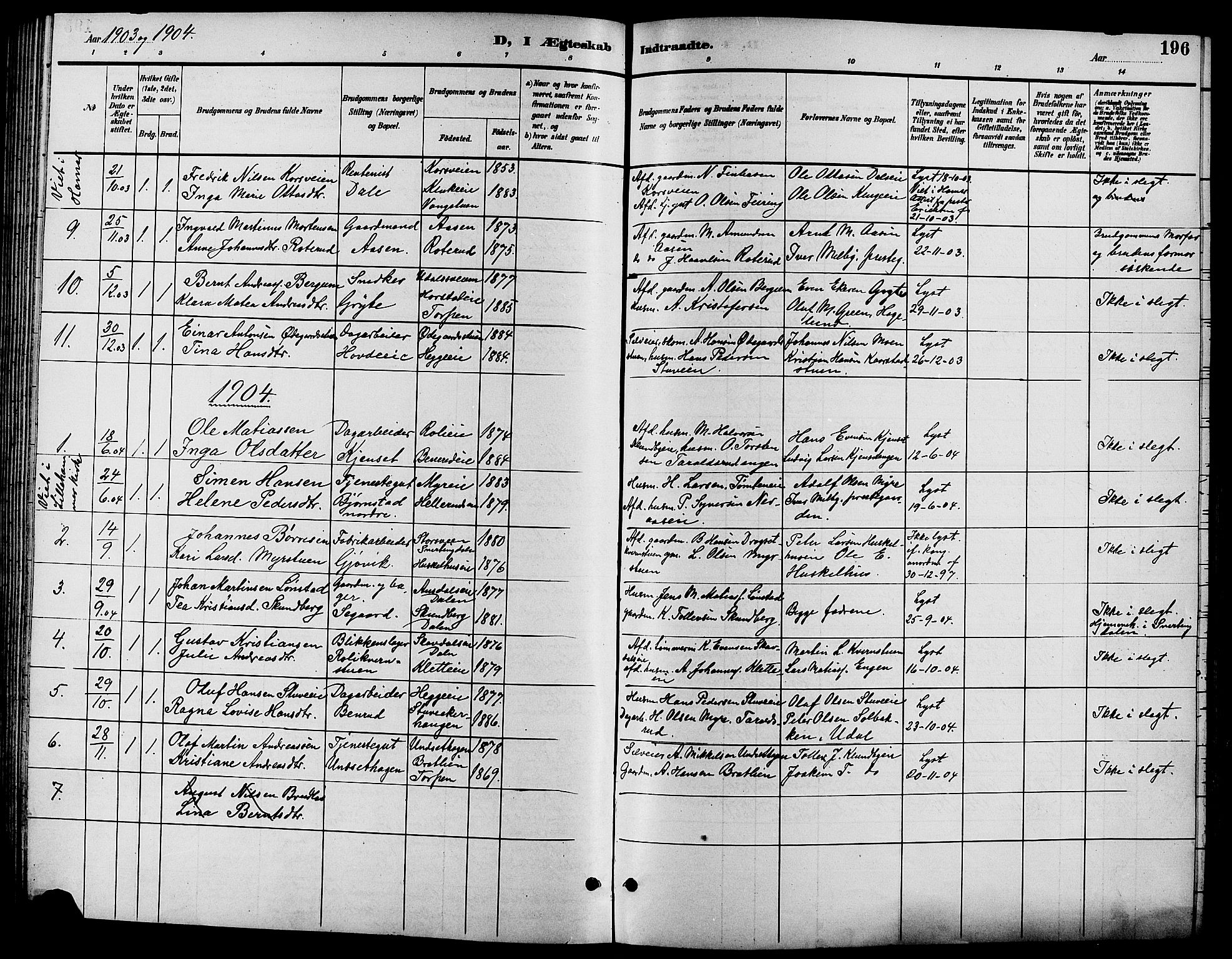 Biri prestekontor, SAH/PREST-096/H/Ha/Hab/L0004: Parish register (copy) no. 4, 1892-1909, p. 196